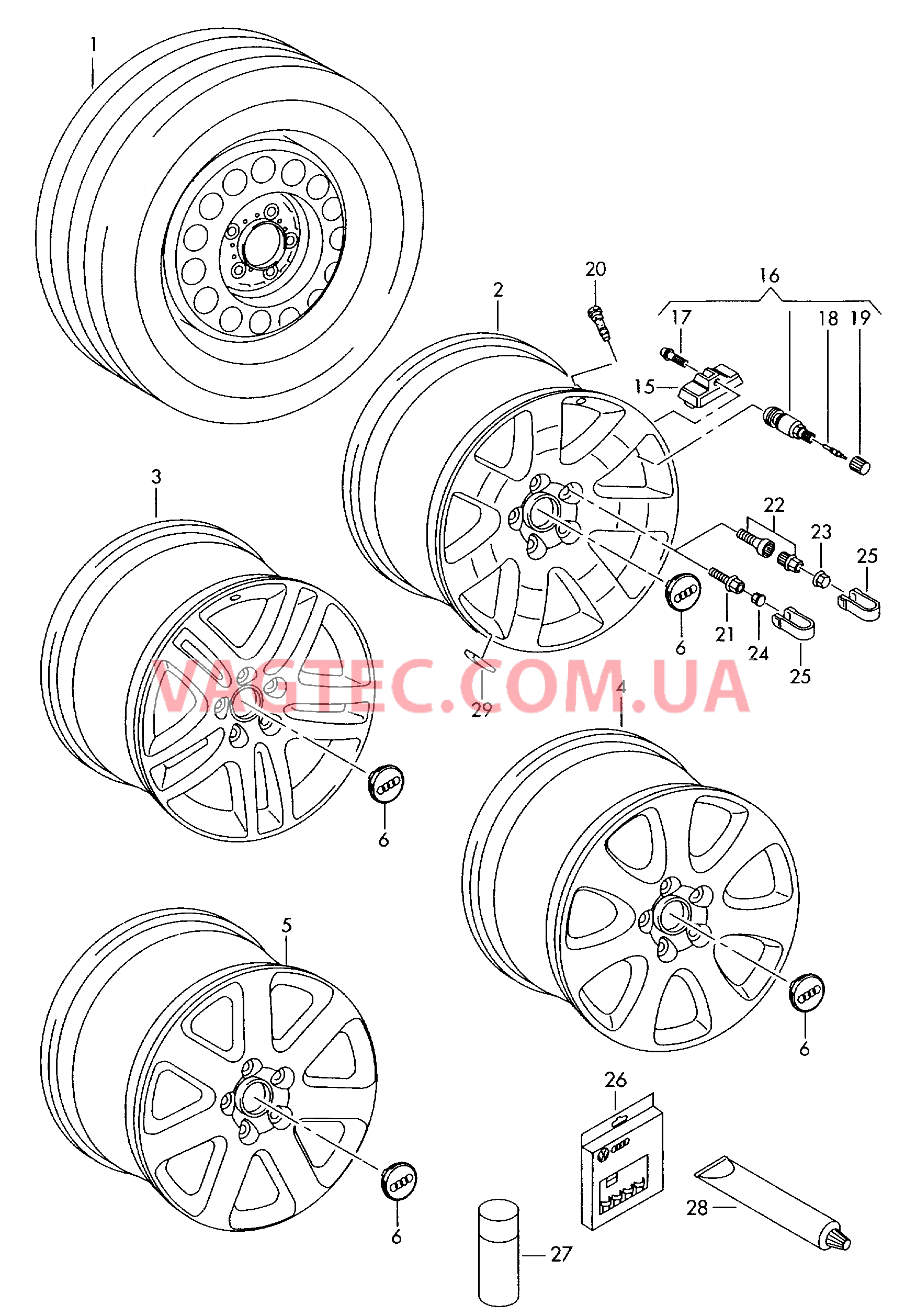  AUDI Q7 Алюминиевый диск Стальной колёсн. диск со смин. шиной (докат. колесо)  Колпак колеса Балансировочный груз  для AUDI Q7 2008