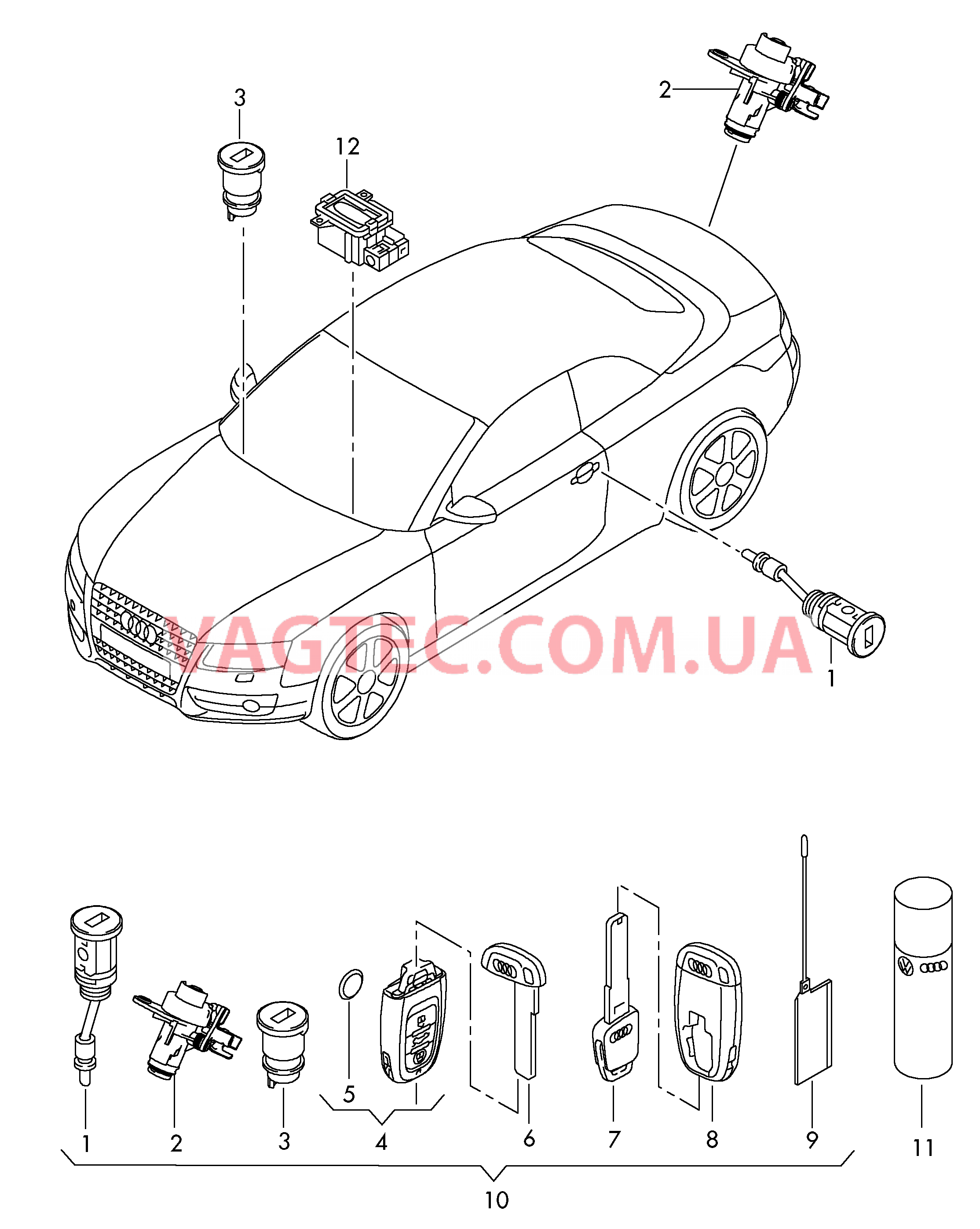 Личинка замка Ключ  для AUDI RS5C 2016