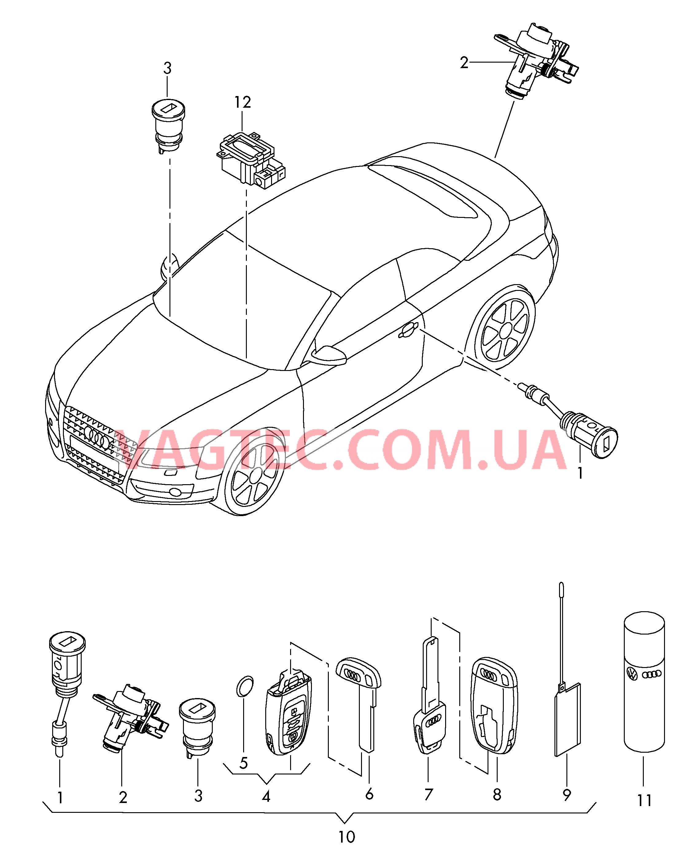 Личинка замка Ключ  для AUDI RS5C 2013