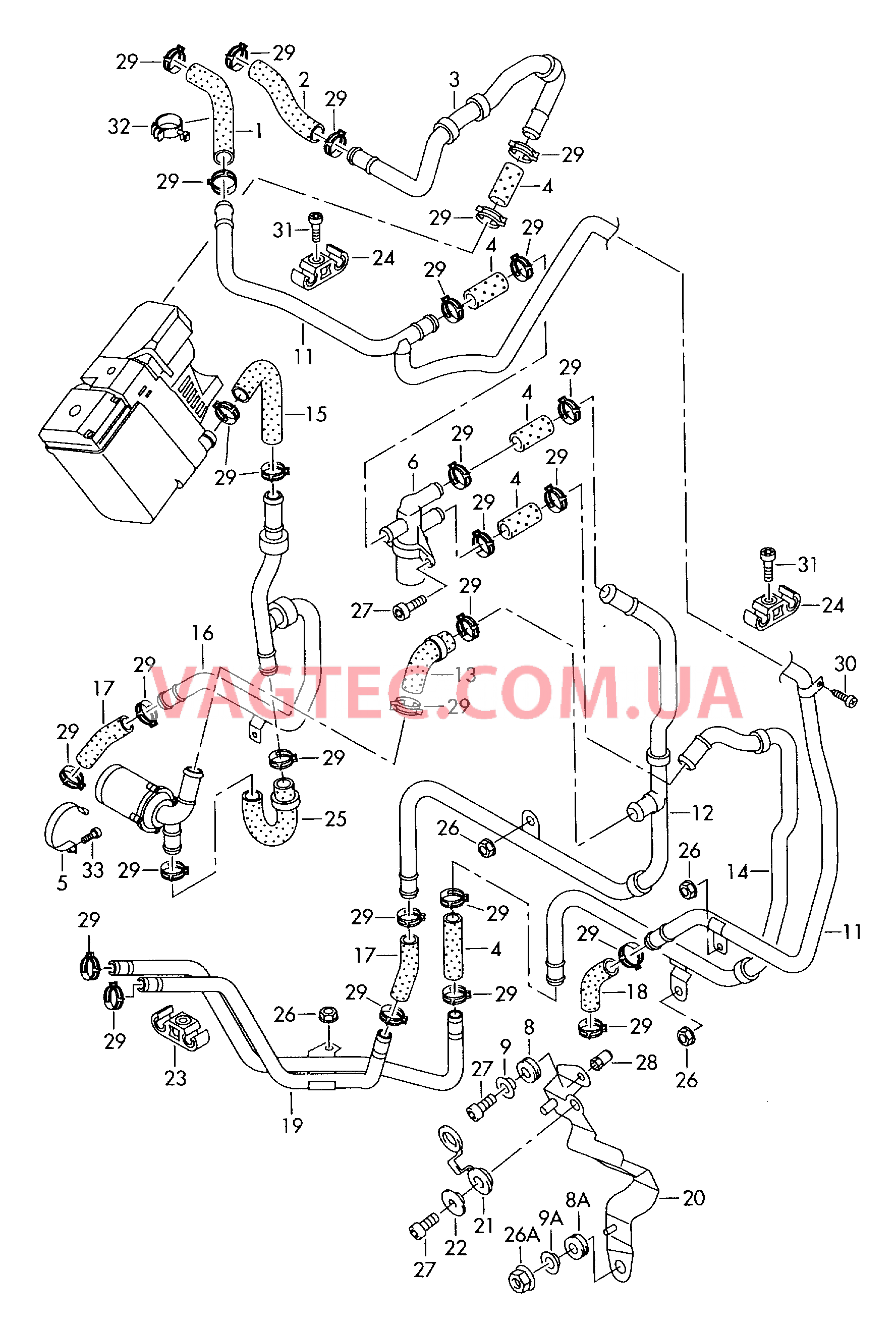 Отопление Шланги ОЖ и трубки   для а/м с кондиционером с электронным управлением и вторым испарителем  для VOLKSWAGEN Touareg 2007-1