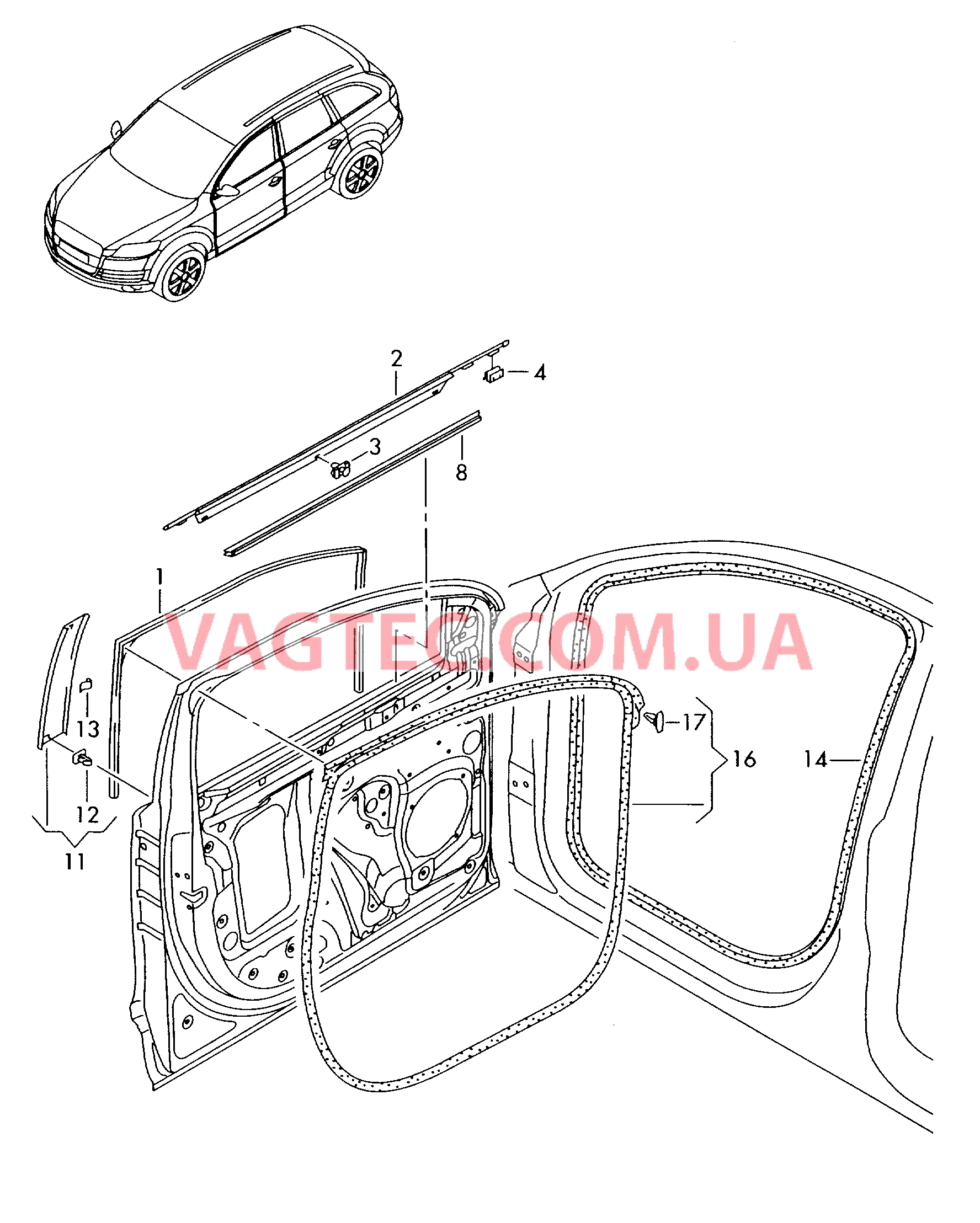 направляющая стекла Уплотнитель двери Накладка для стойки В Уплотнитель двери  для AUDI Q7 2014
