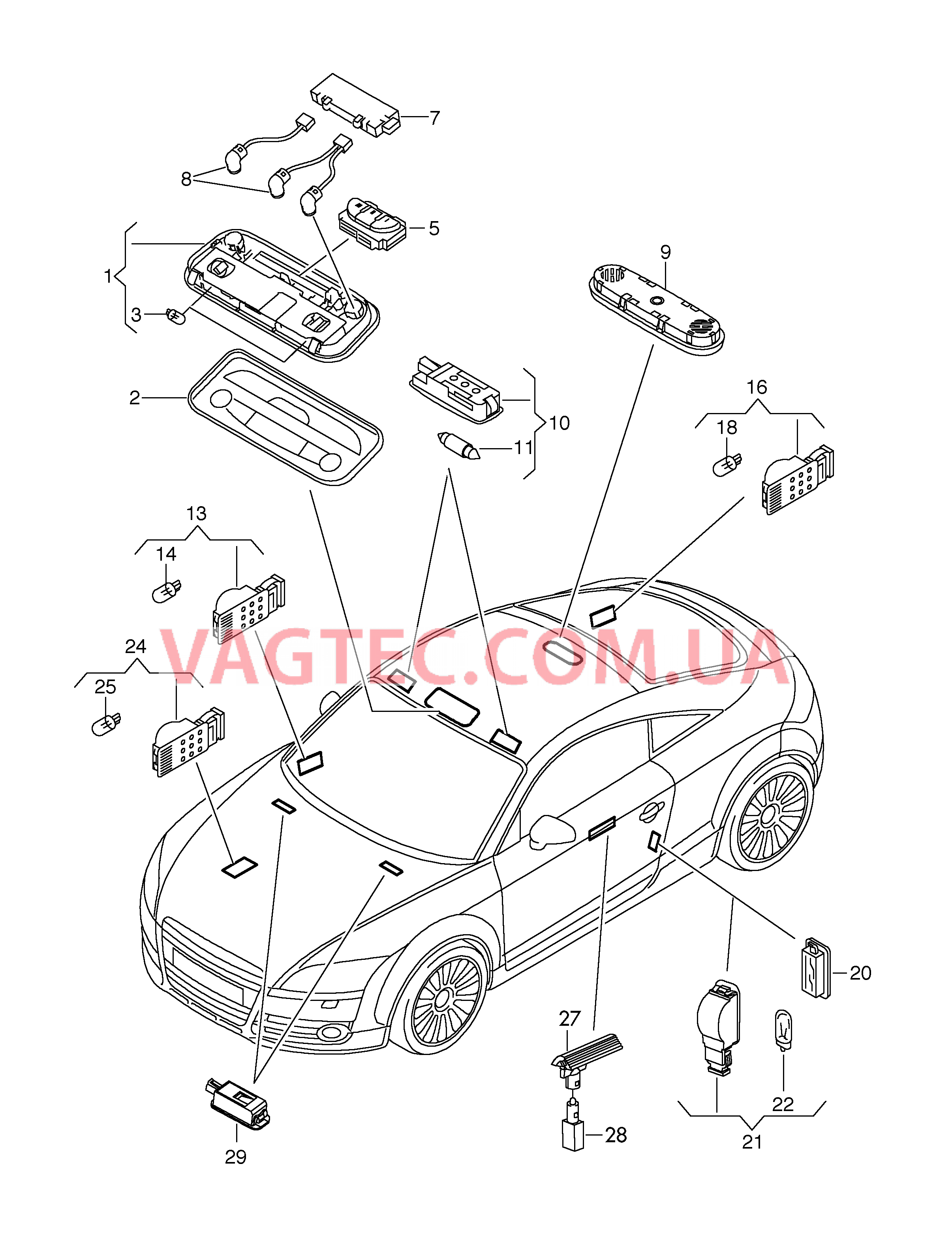 Освещение в салоне  для AUDI TT 2007