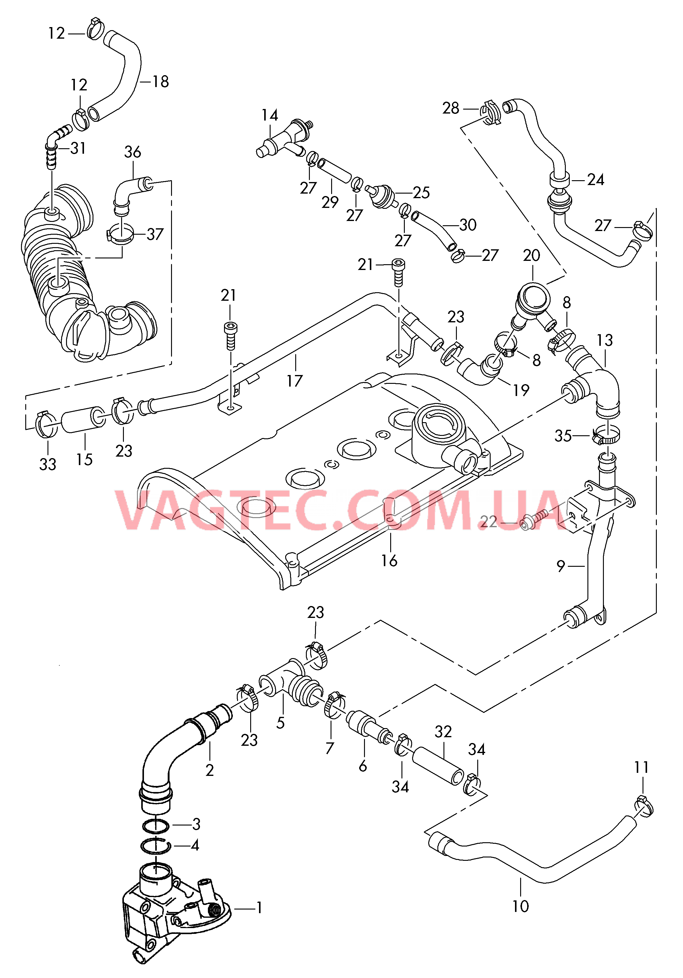 Вентиляция для блока цилиндров   F 8E-3-040 001>>* для AUDI A4Q 2001-1