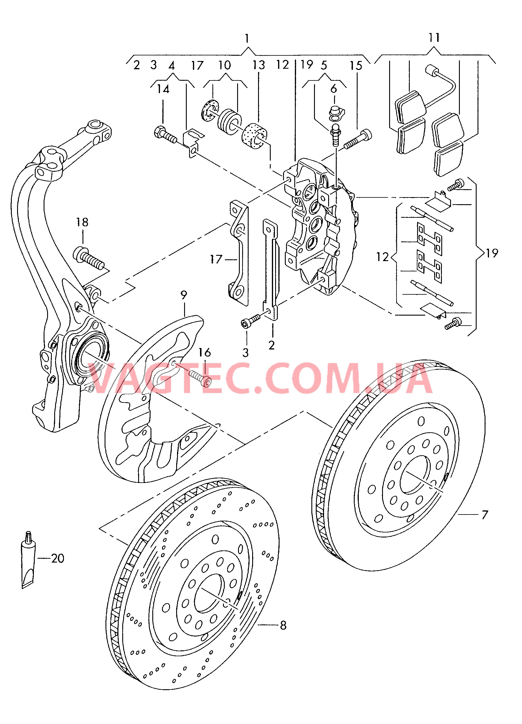 Неподвижный суппорт  Тормозной диск (вентилир.)  для AUDI RS4 2006