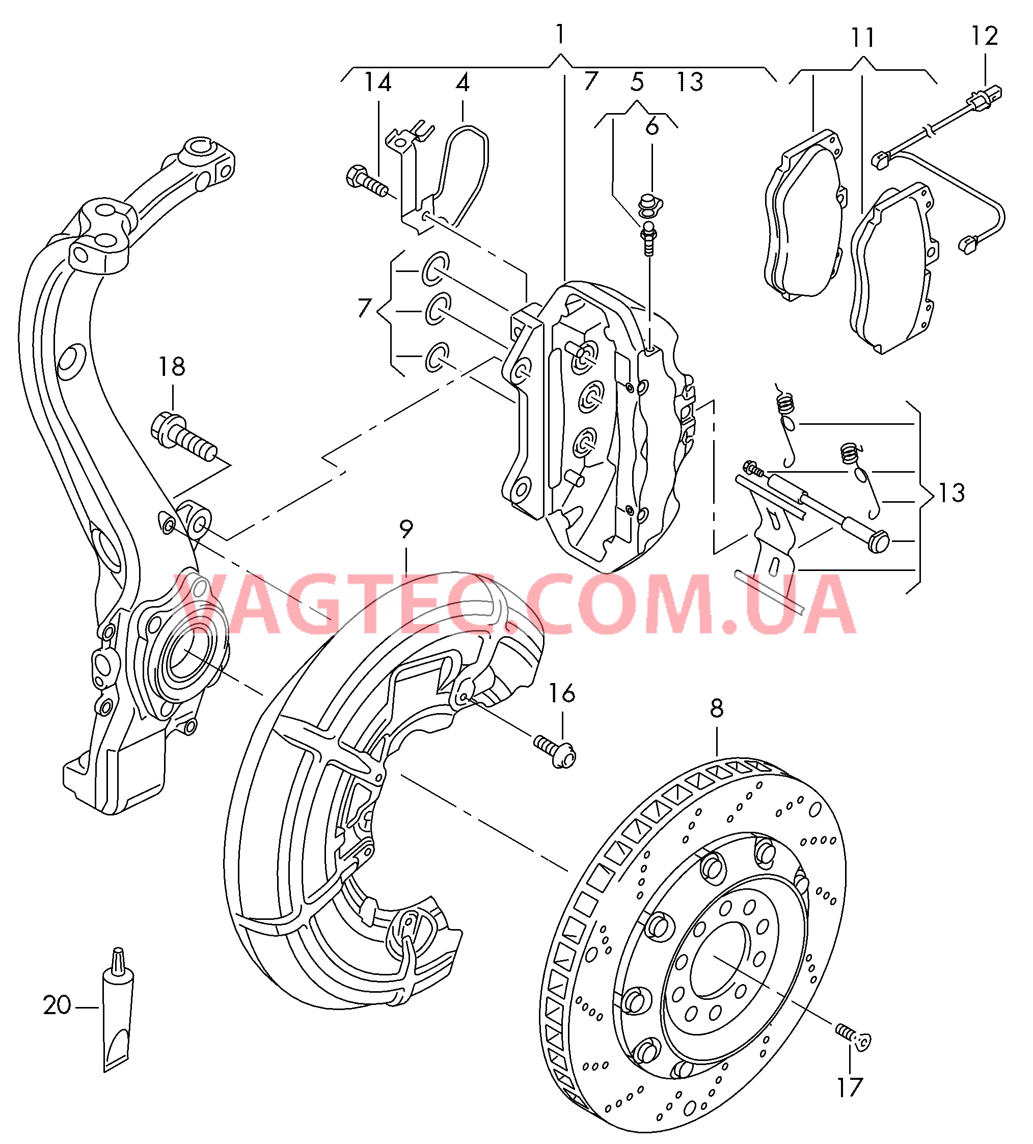 Неподвижный суппорт Корпус суппорта Керамический тормозной диск (вентилируемый)  для AUDI RS5 2015
