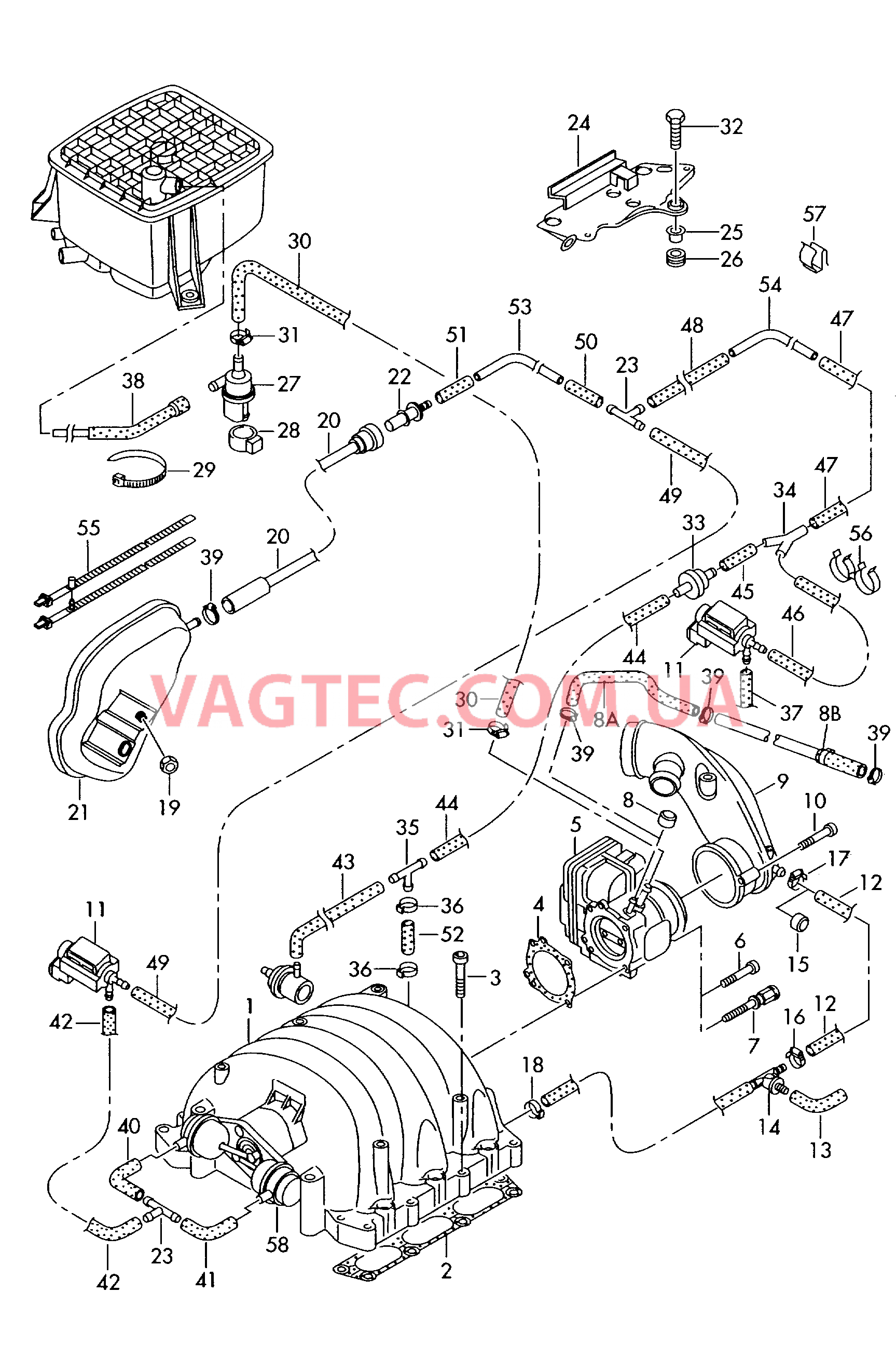 Cистема впуска воздуха Cистема улавл. паров топлива Эжекционный насос  для AUDI A4Q 2001-1