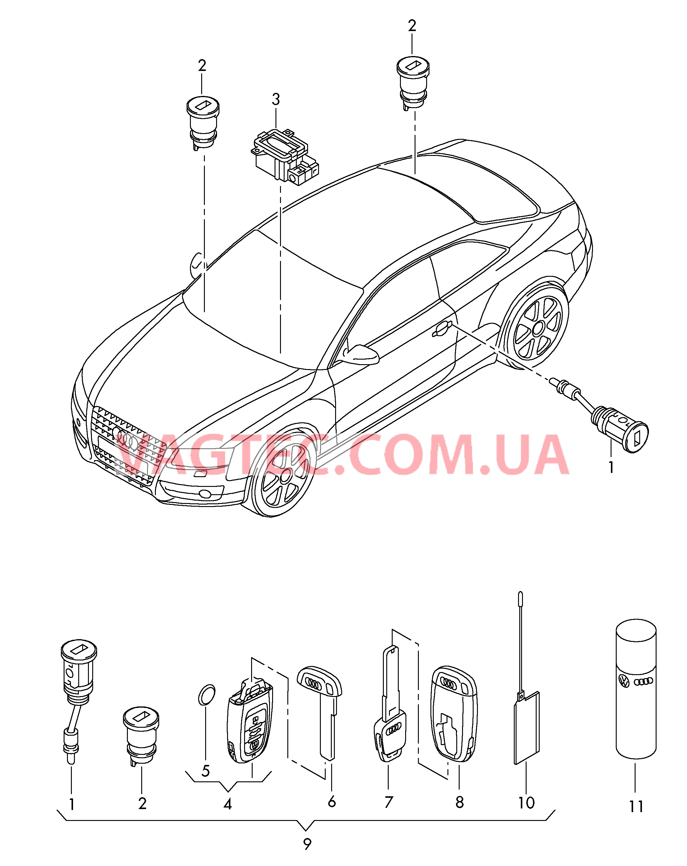 Личинка замка Ключ  для AUDI A5 2017