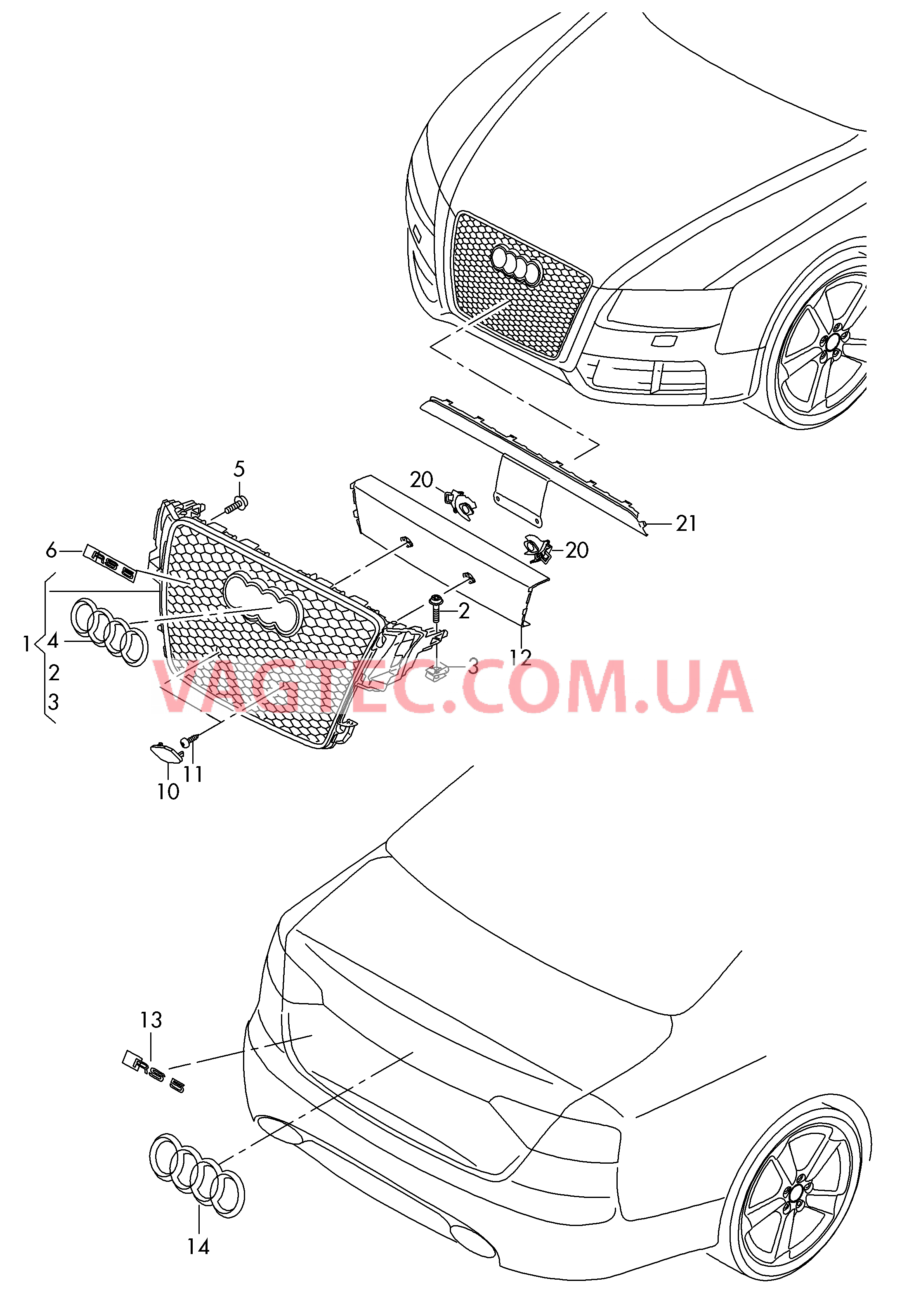 Решётка радиатора Надписи  для AUDI RS5 2016