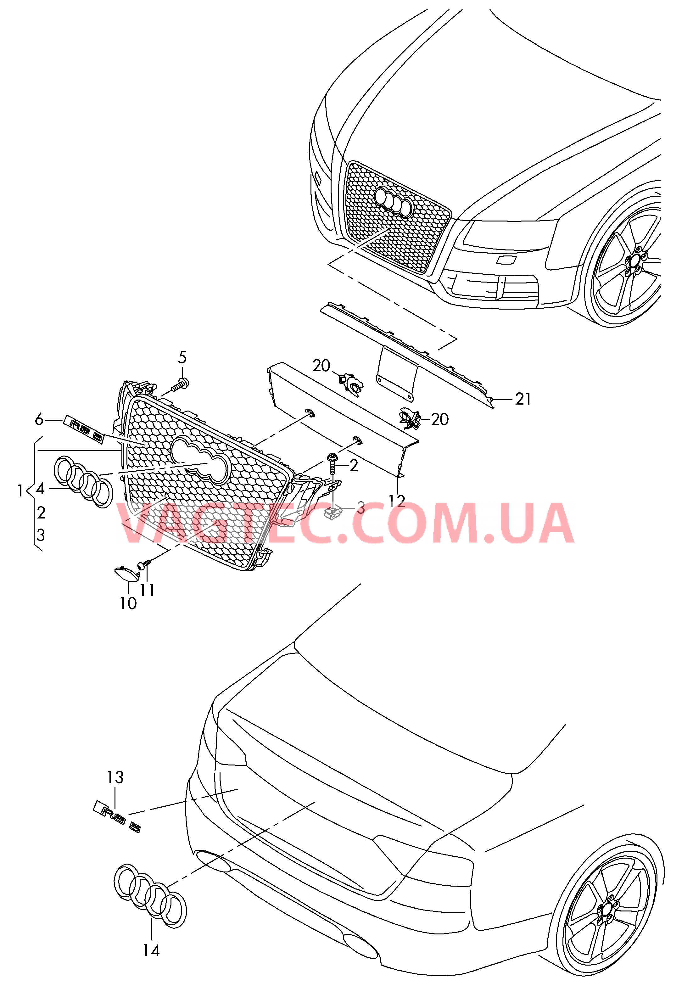 Решётка радиатора Надписи  для AUDI RS5 2010