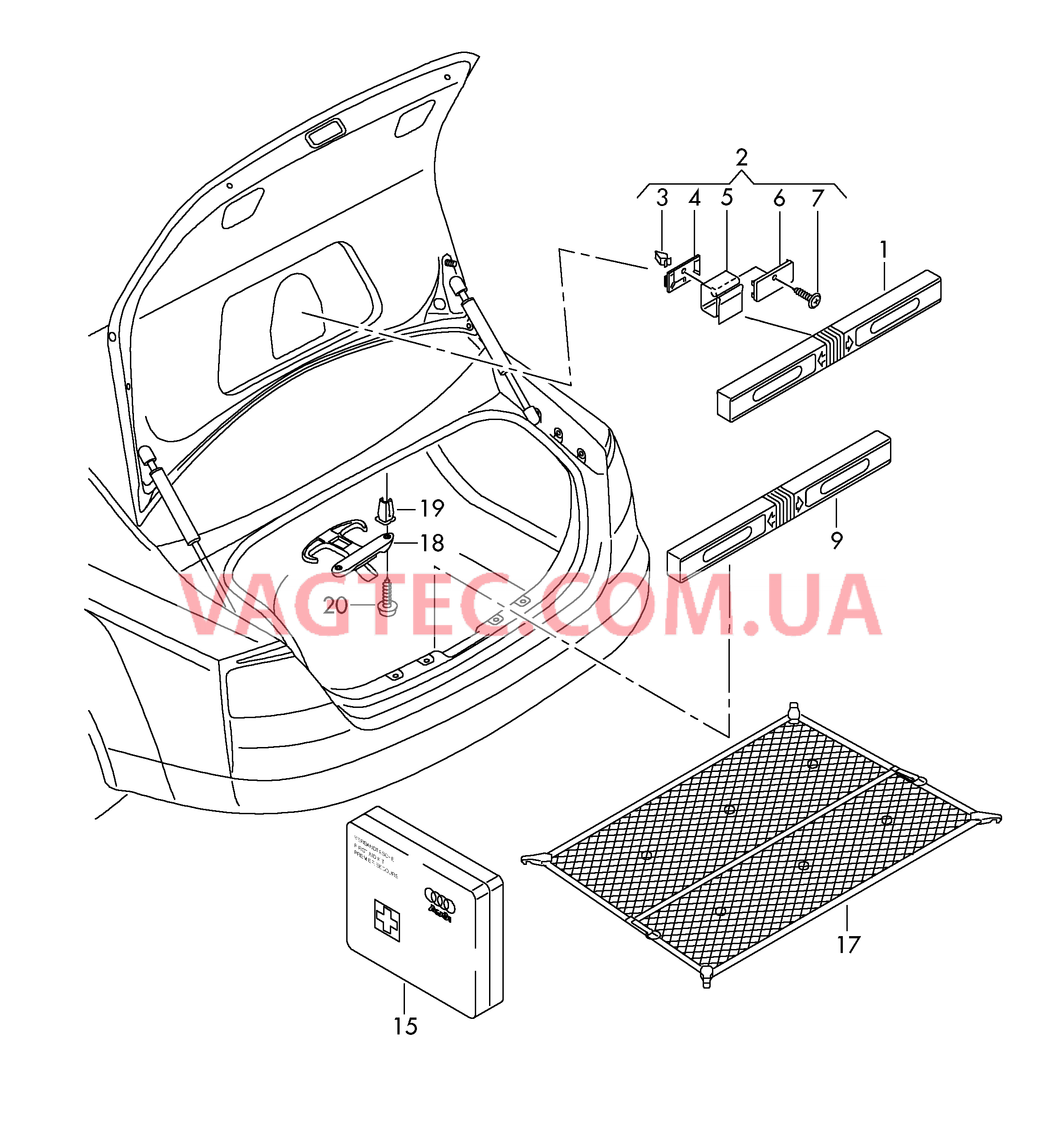 Знак аварийной остановки Кронштейн знака авар. останов. Аптечка в сумке Сетка для багажа  для AUDI RS5 2011