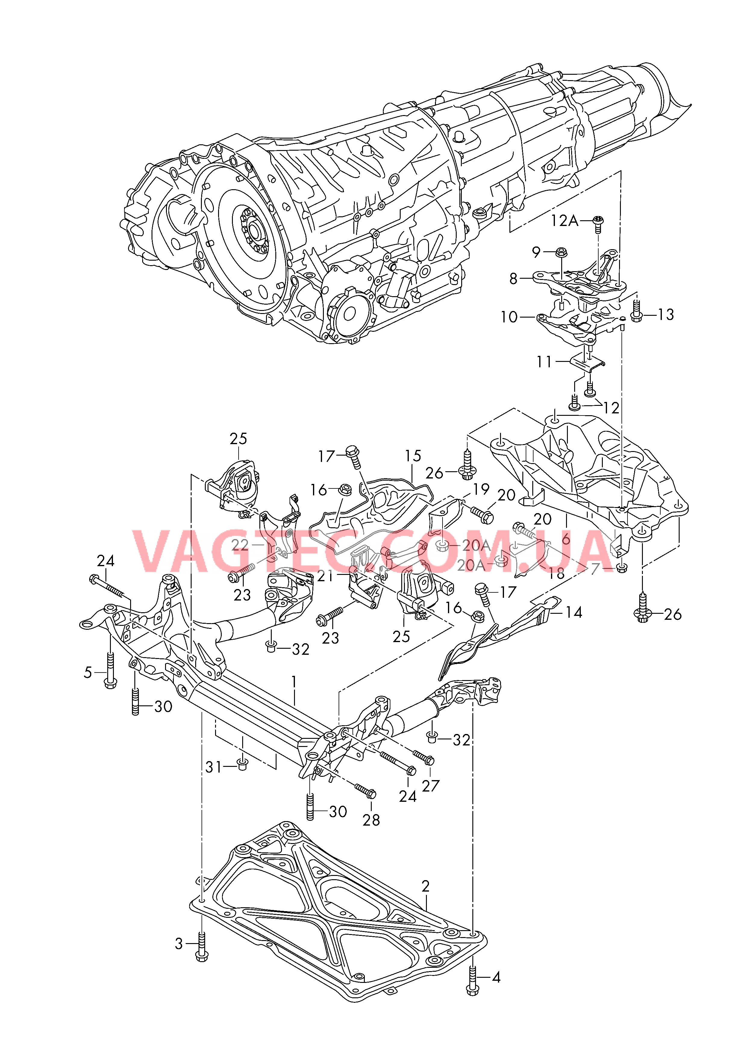 Подрамник Детали крепежные для КП 8-ступенчатая АКП для полного привода  для AUDI RS6 2019
