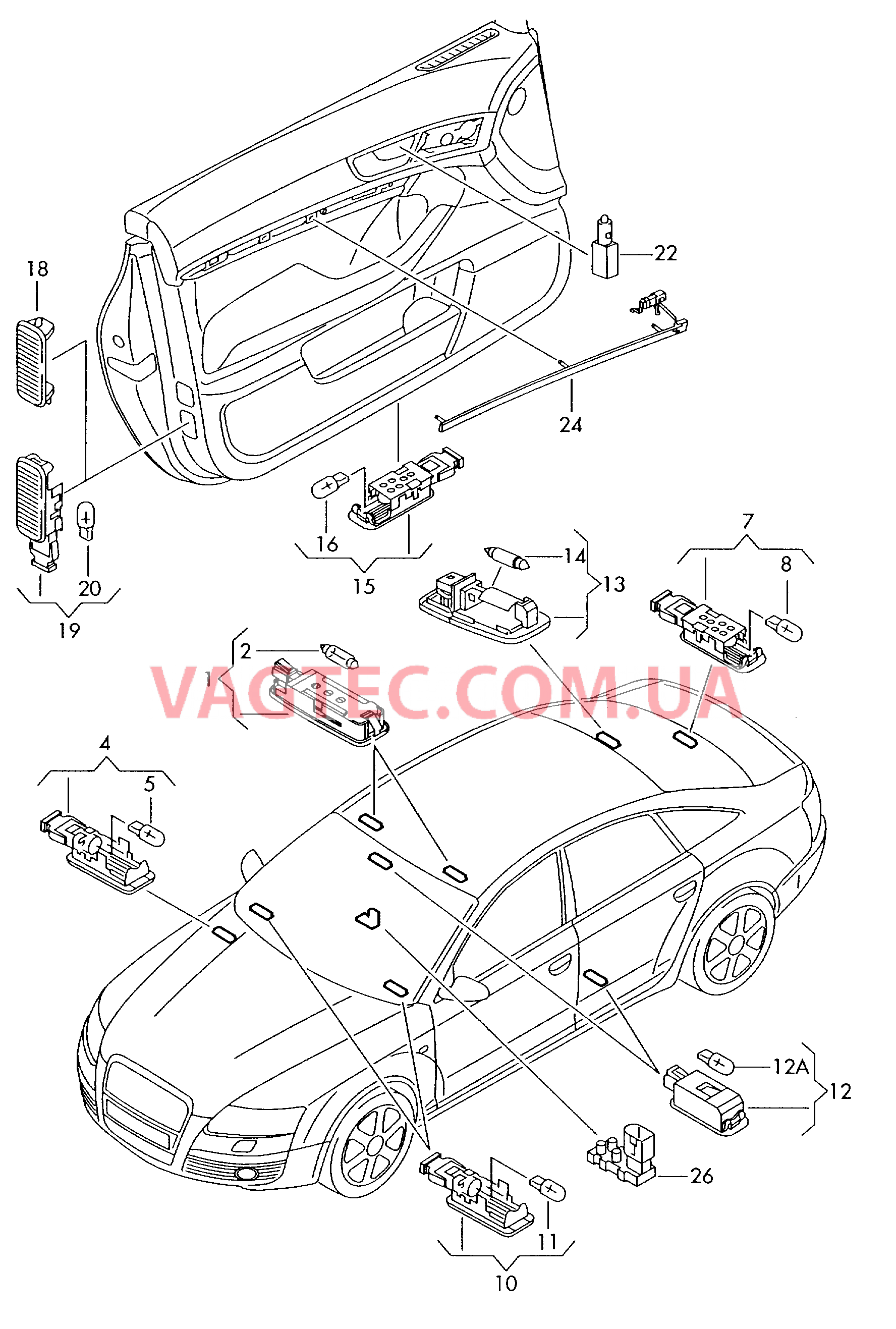 Освещение в салоне  для AUDI A4 2006