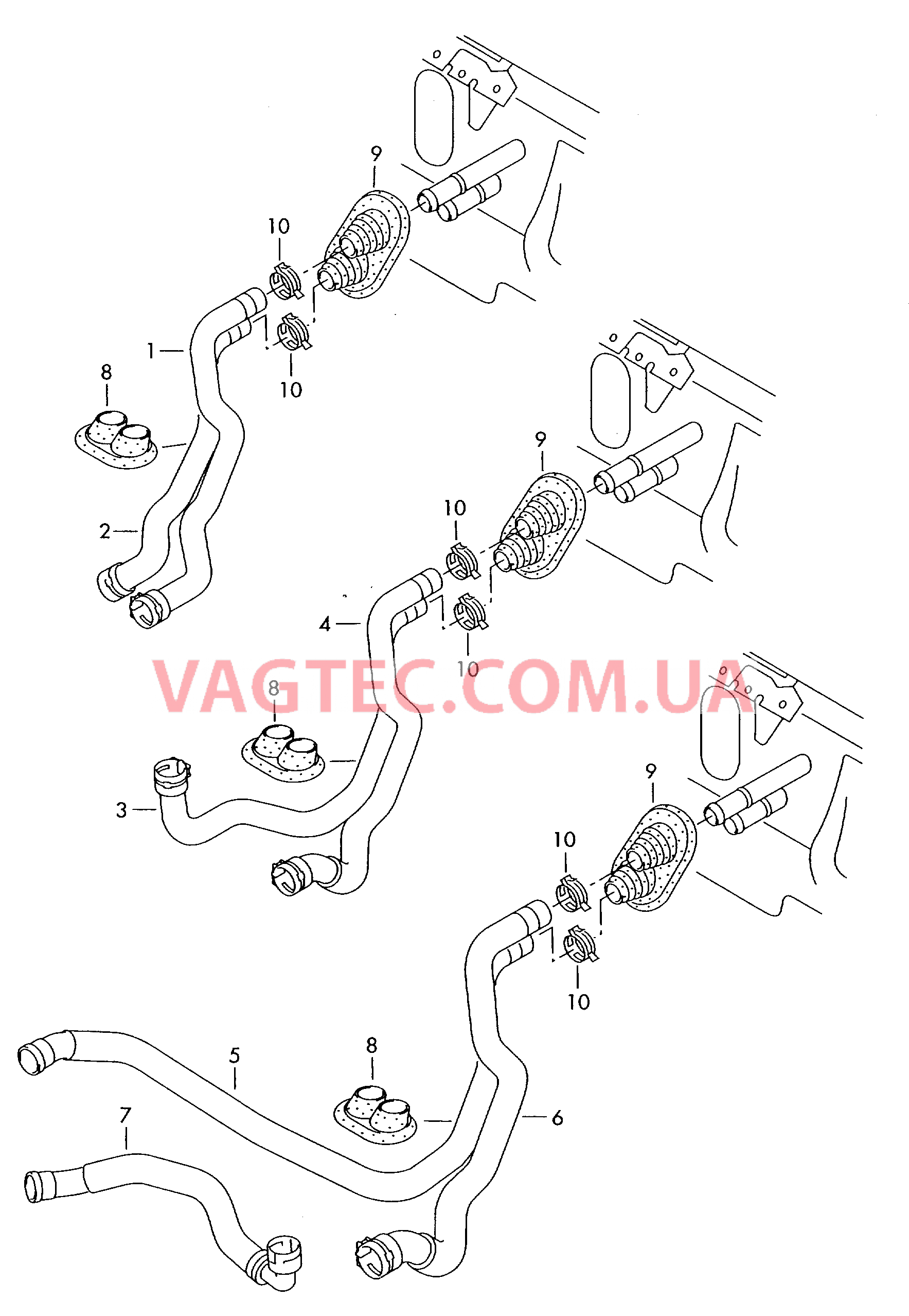 Теплообменник Шланги ОЖ  для AUDI A4Q 2001-1