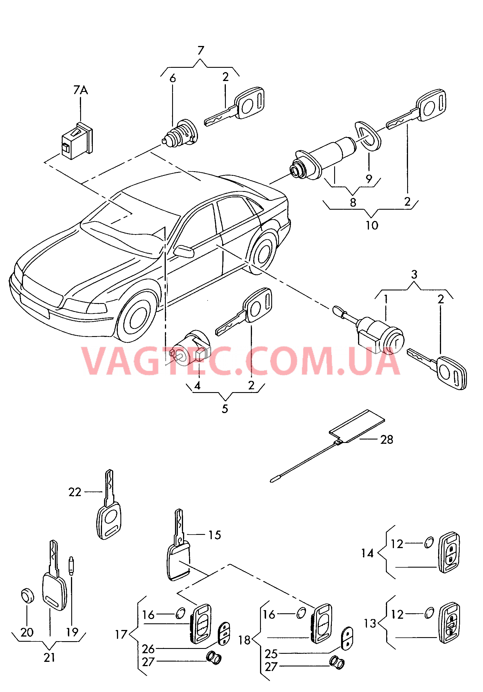 Личинка замка Ключ  для AUDI A4 2001-1