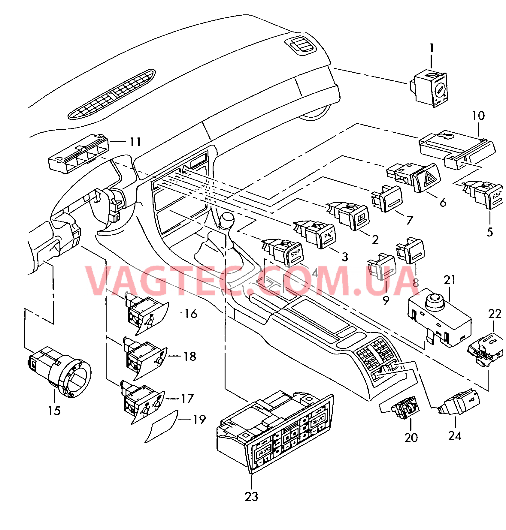 Выключатель в панели приборов  F 8E-4-138 038>> для AUDI A4 2002
