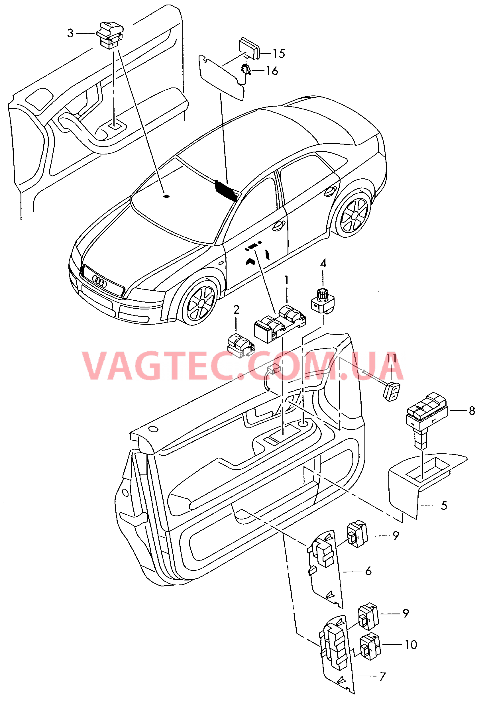 Выключатель в обивке двери  для AUDI A4Q 2003