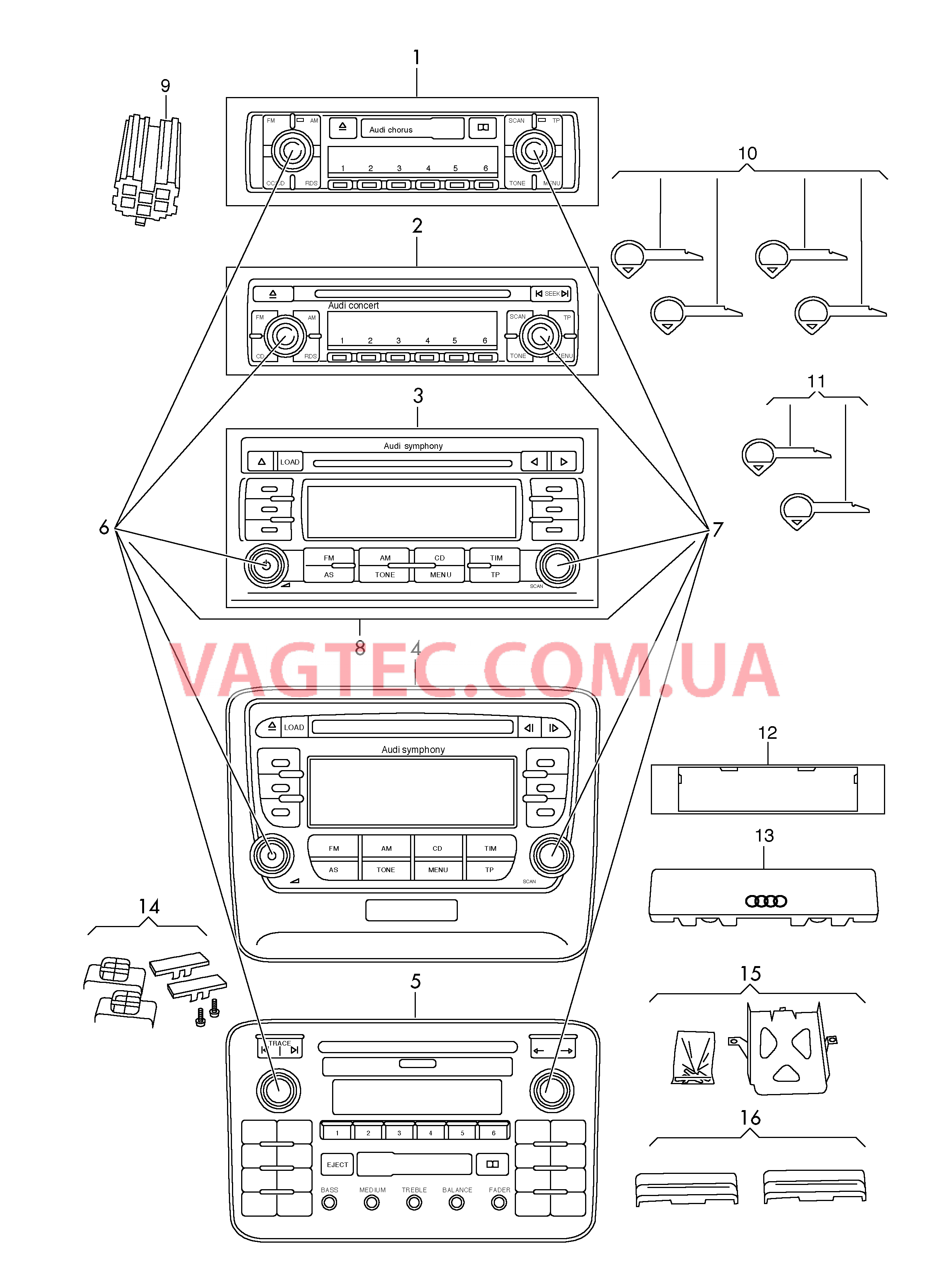  AUDI A6 Оригинальные аксессуары Магнитола Детали не в сборе  для AUDI A6 2000