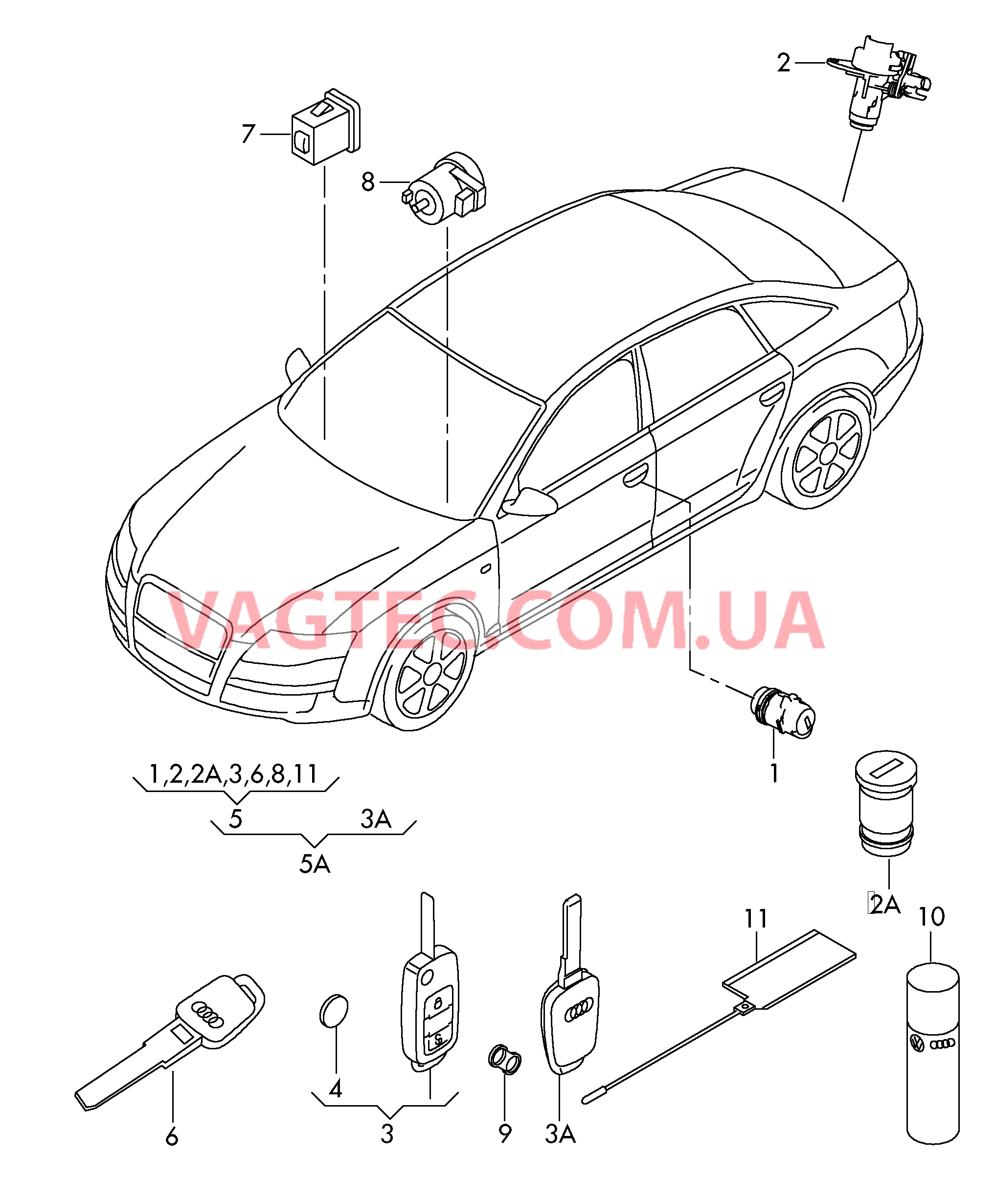 Личинка замка Ключ  для SEAT Exeo 2009