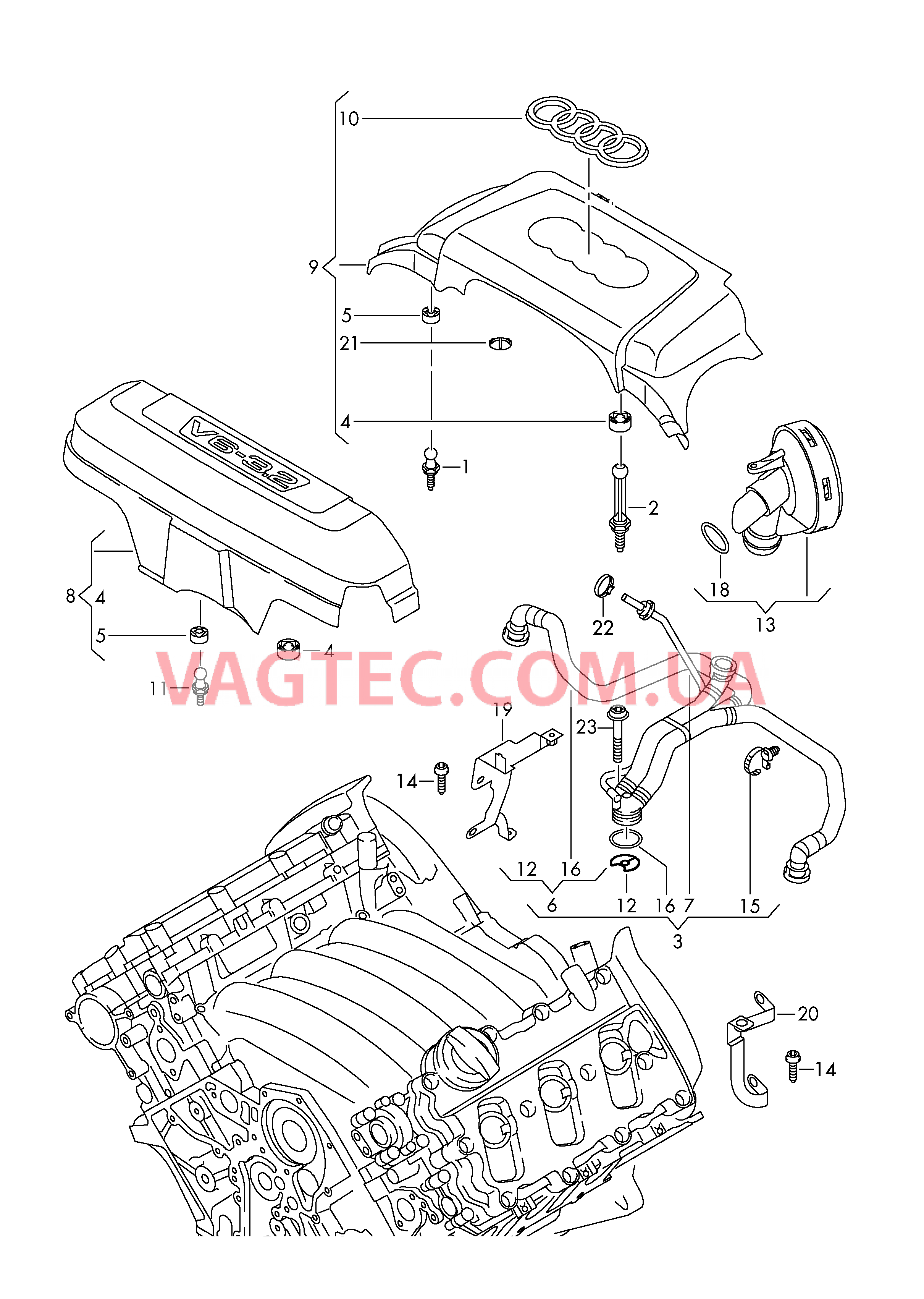 Кожух Вентиляция для блока цилиндров  для AUDI A4 2005-1