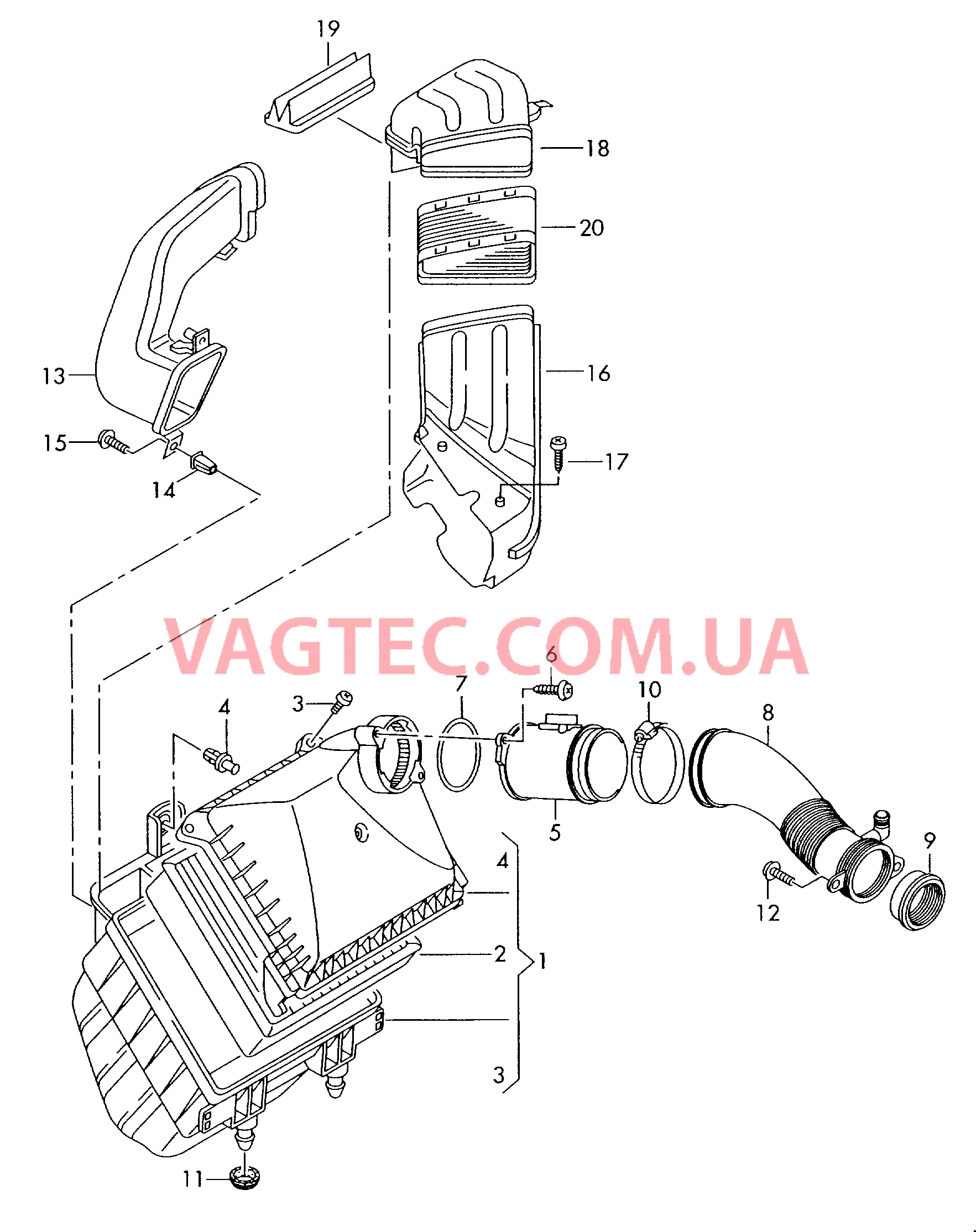 Возд. фильтр с сопутств. деталями  Расходомер воздуха  для AUDI A4Q 2005-1
