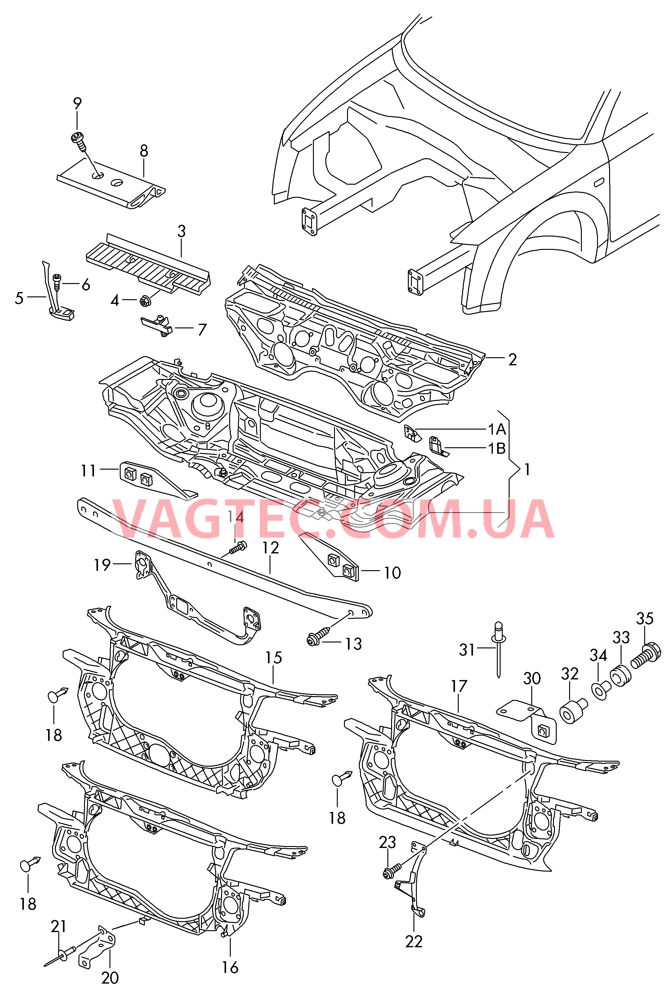 Передняя часть кузова  для AUDI A4 2005