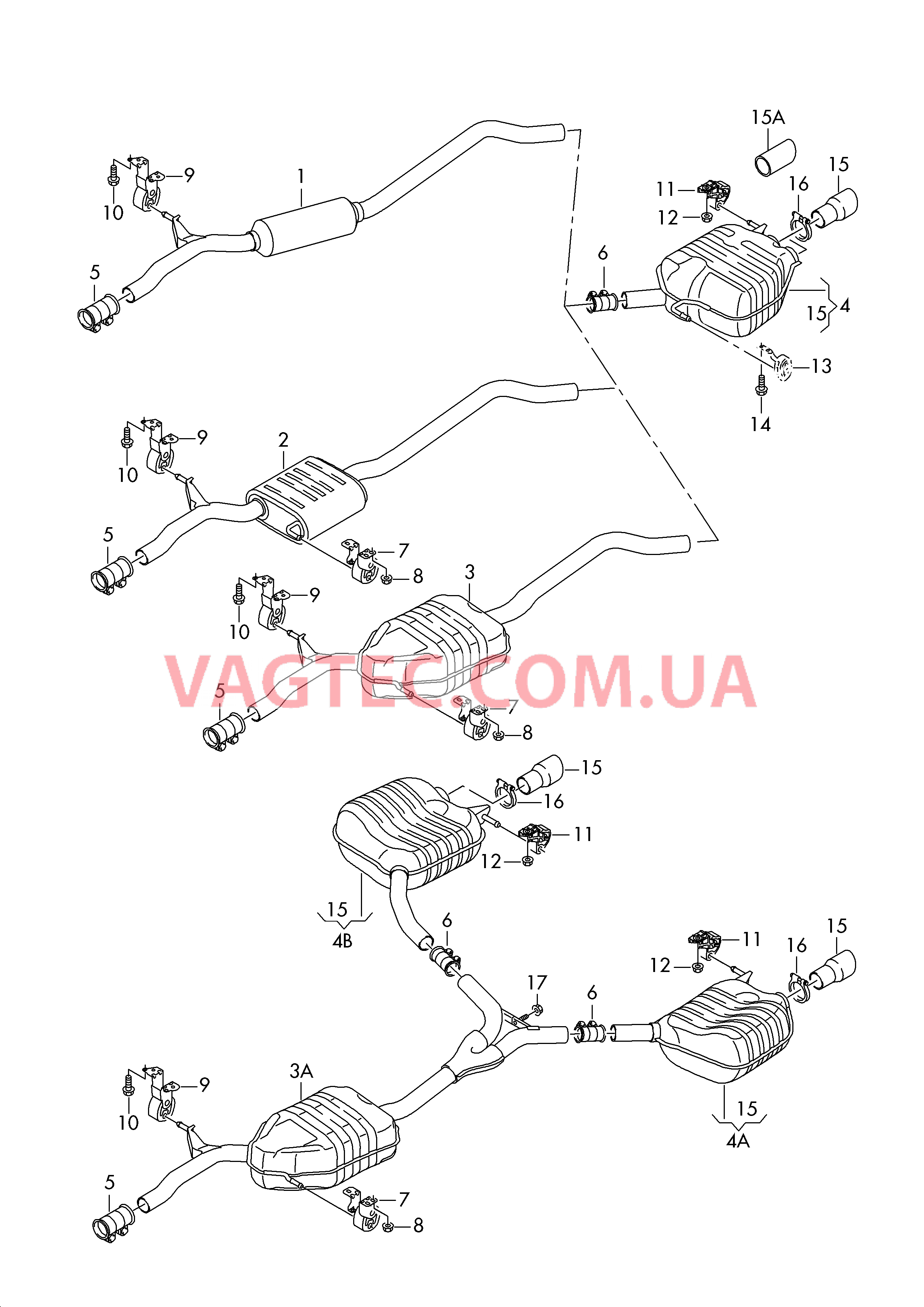 Средний глушитель с задним глушителем  для AUDI A4 2015