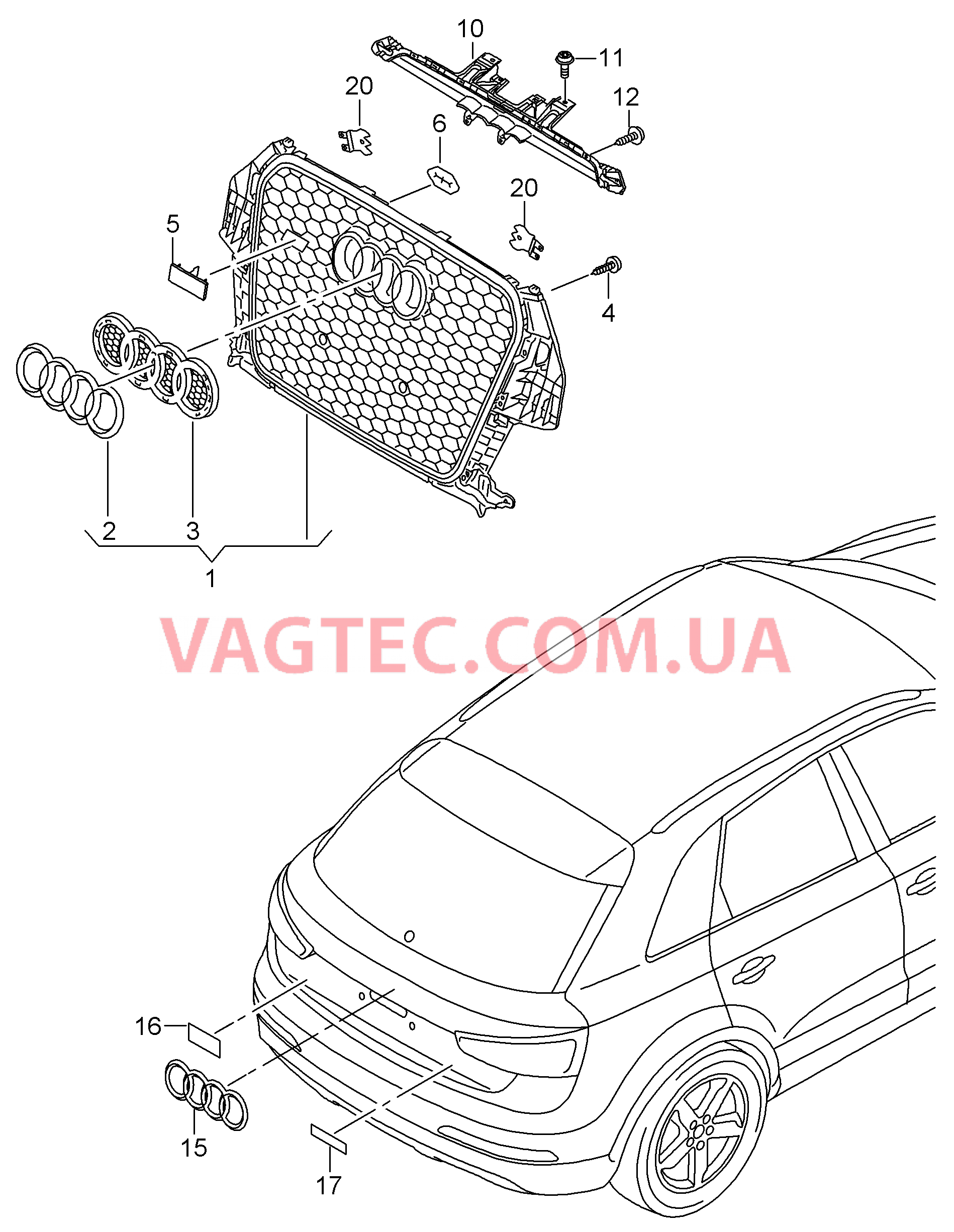 Решётка радиатора Надписи  для AUDI RSQ3 2015