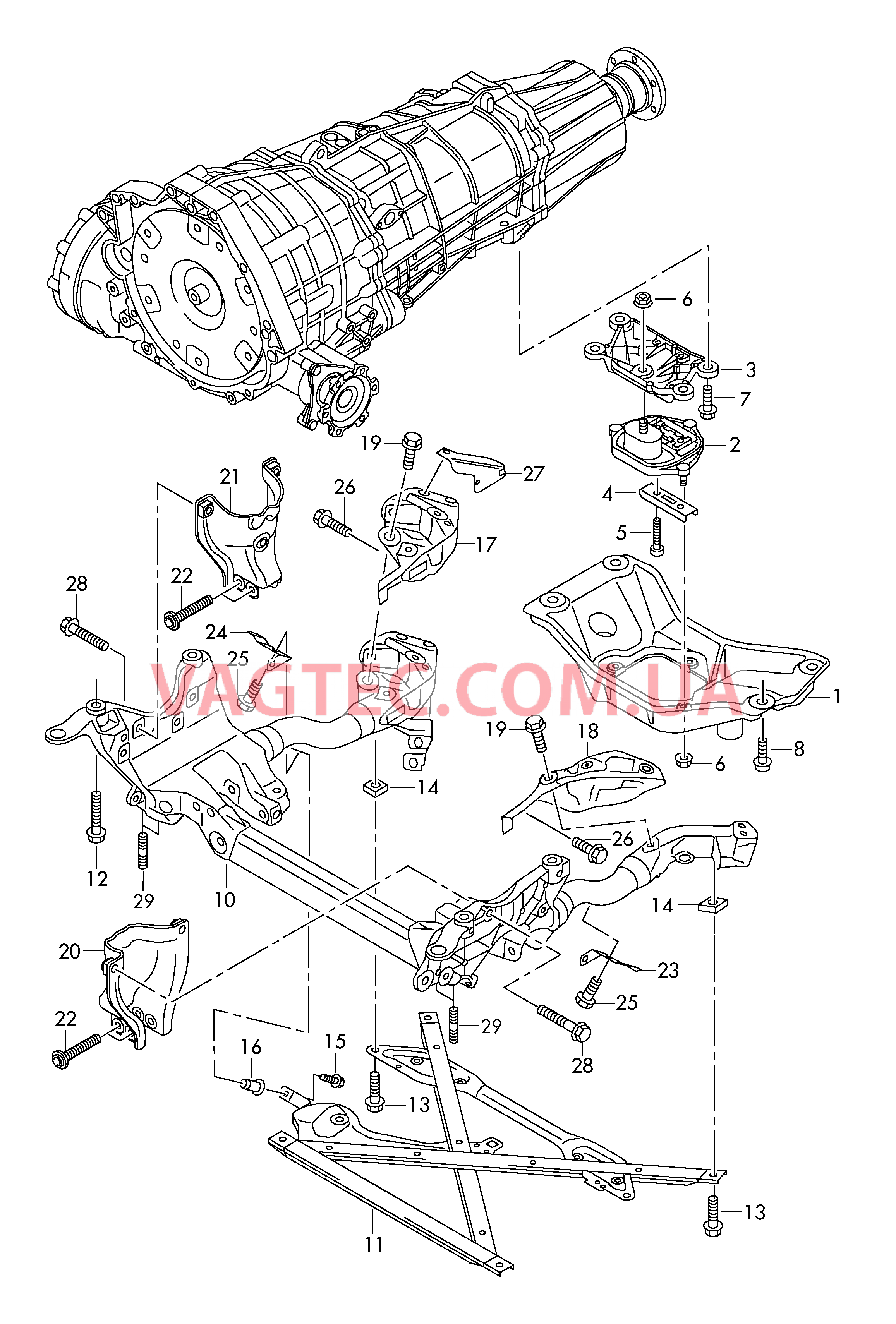 Подрамник Детали крепежные для КП для 6-ступен. механической КП  для AUDI A4AR 2010
