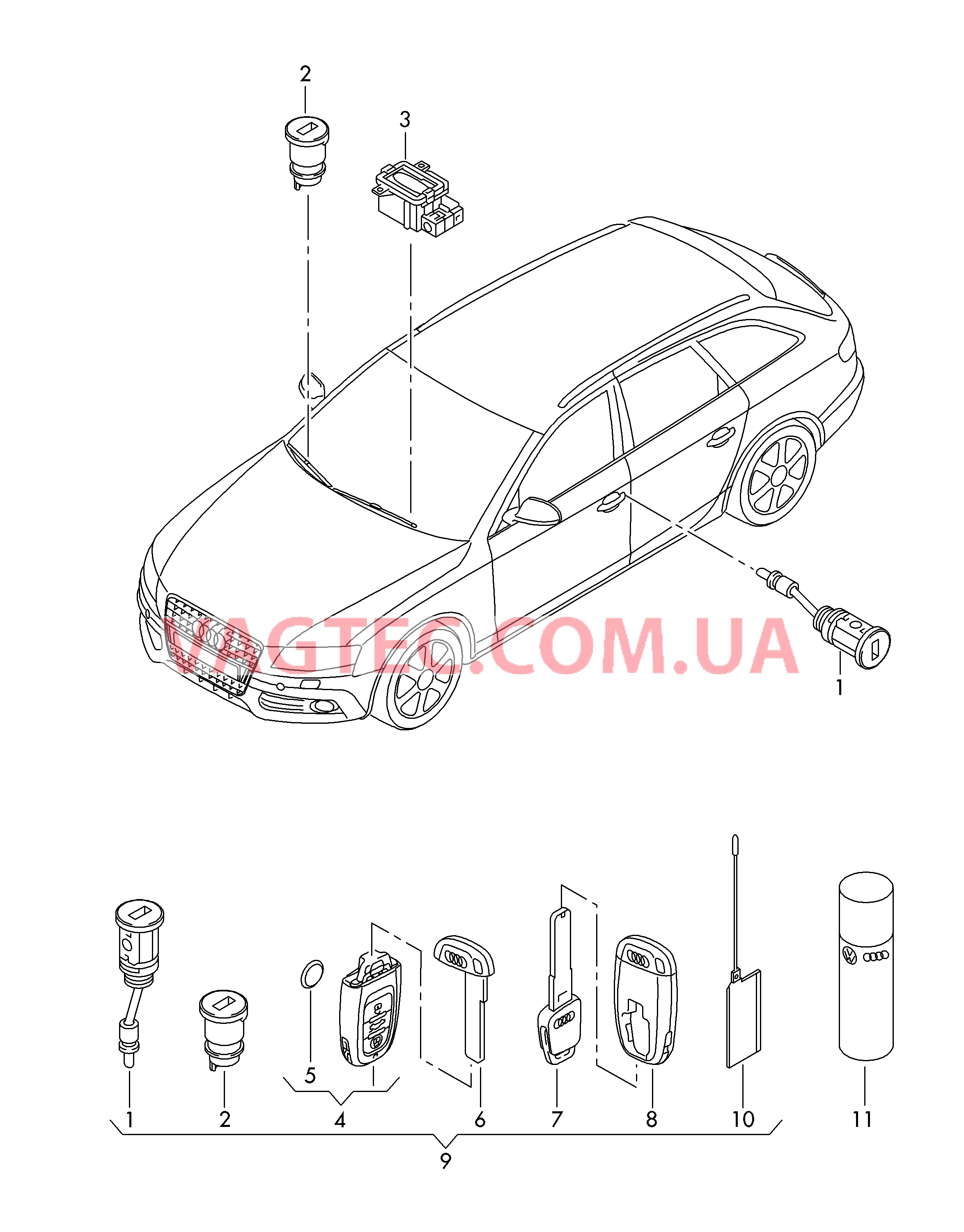 Личинка замка Ключ  для AUDI A4AR 2010