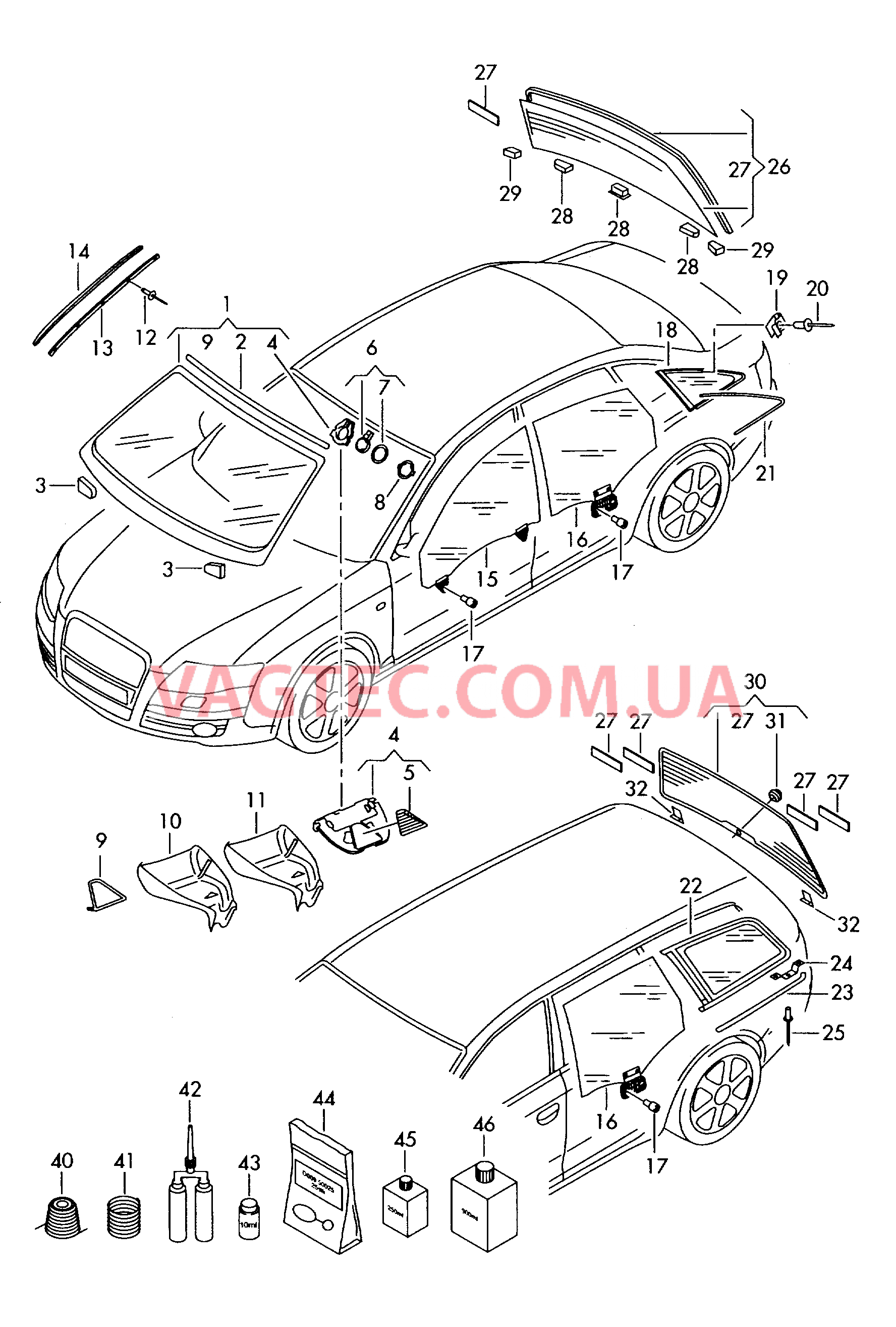 Заднее стекло  для AUDI A4 2008-1