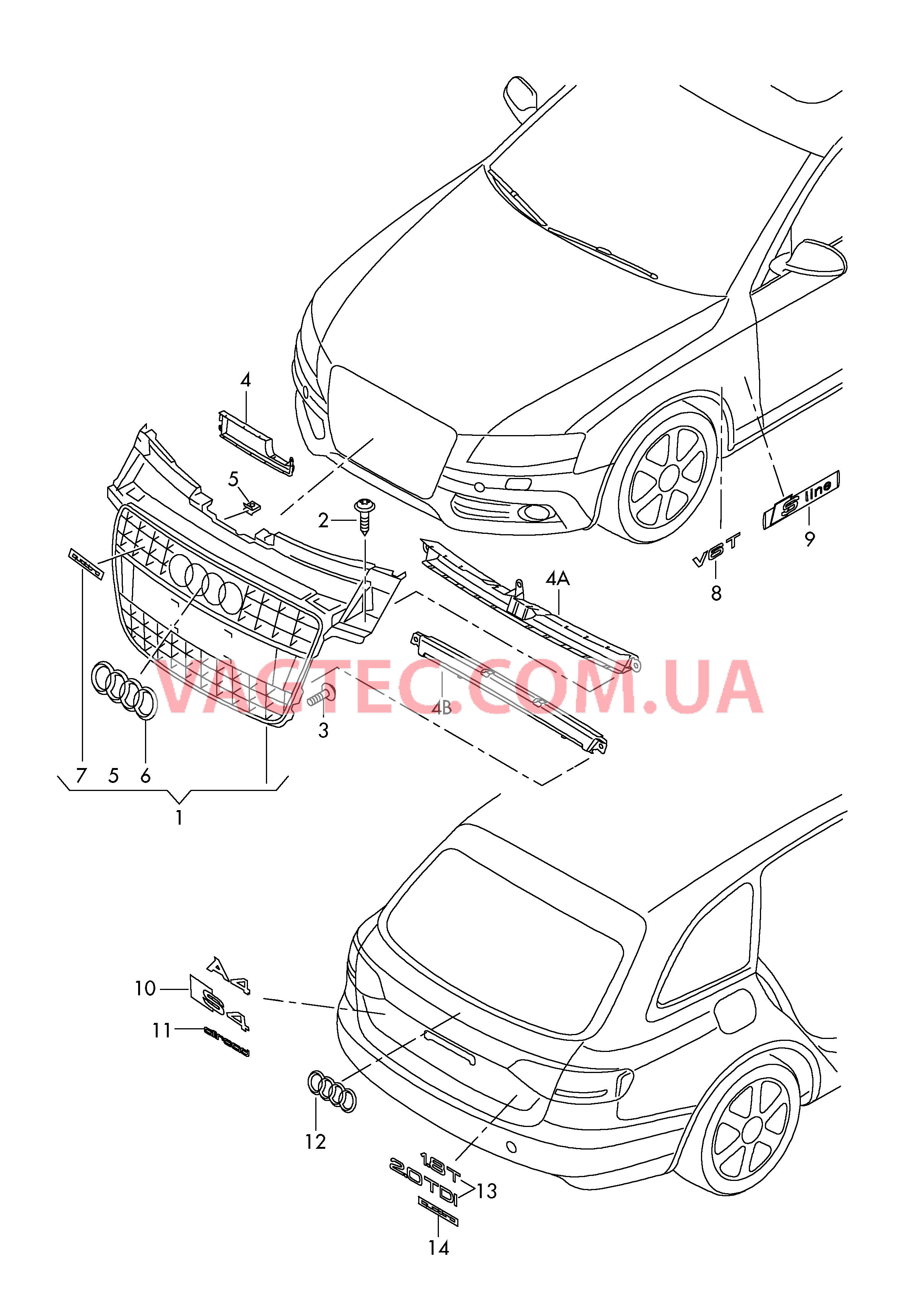 Решётка радиатора Надписи  для AUDI A4 2012