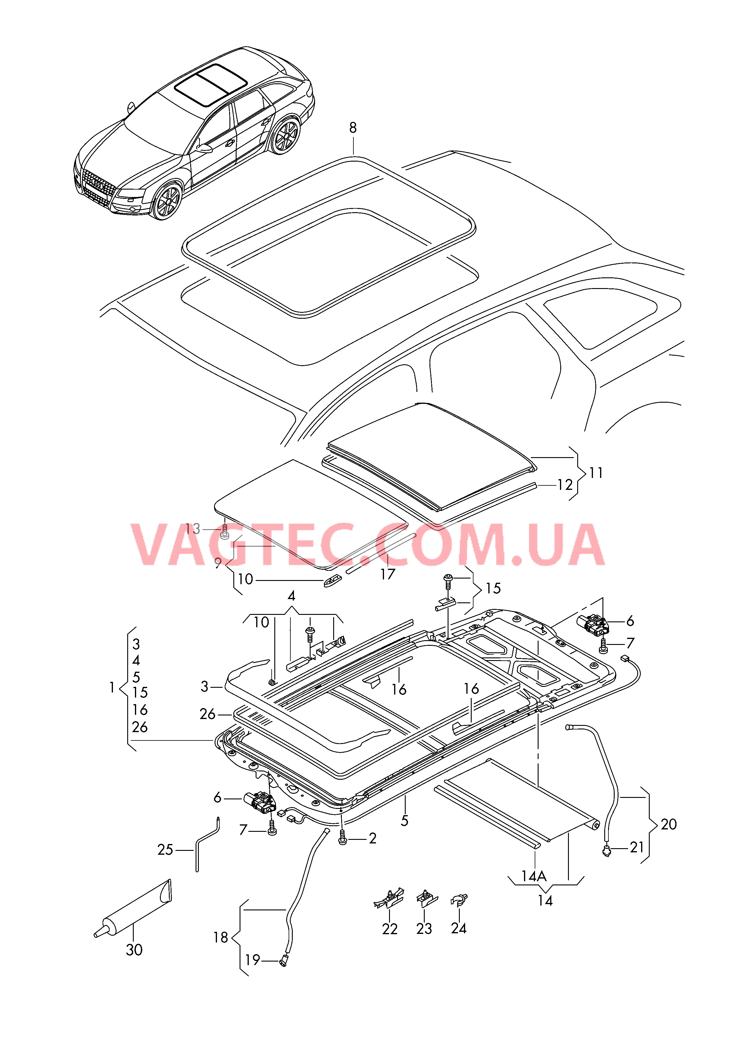 Стекл. подъёмно-сдвижной люк  для AUDI A4Q 2009