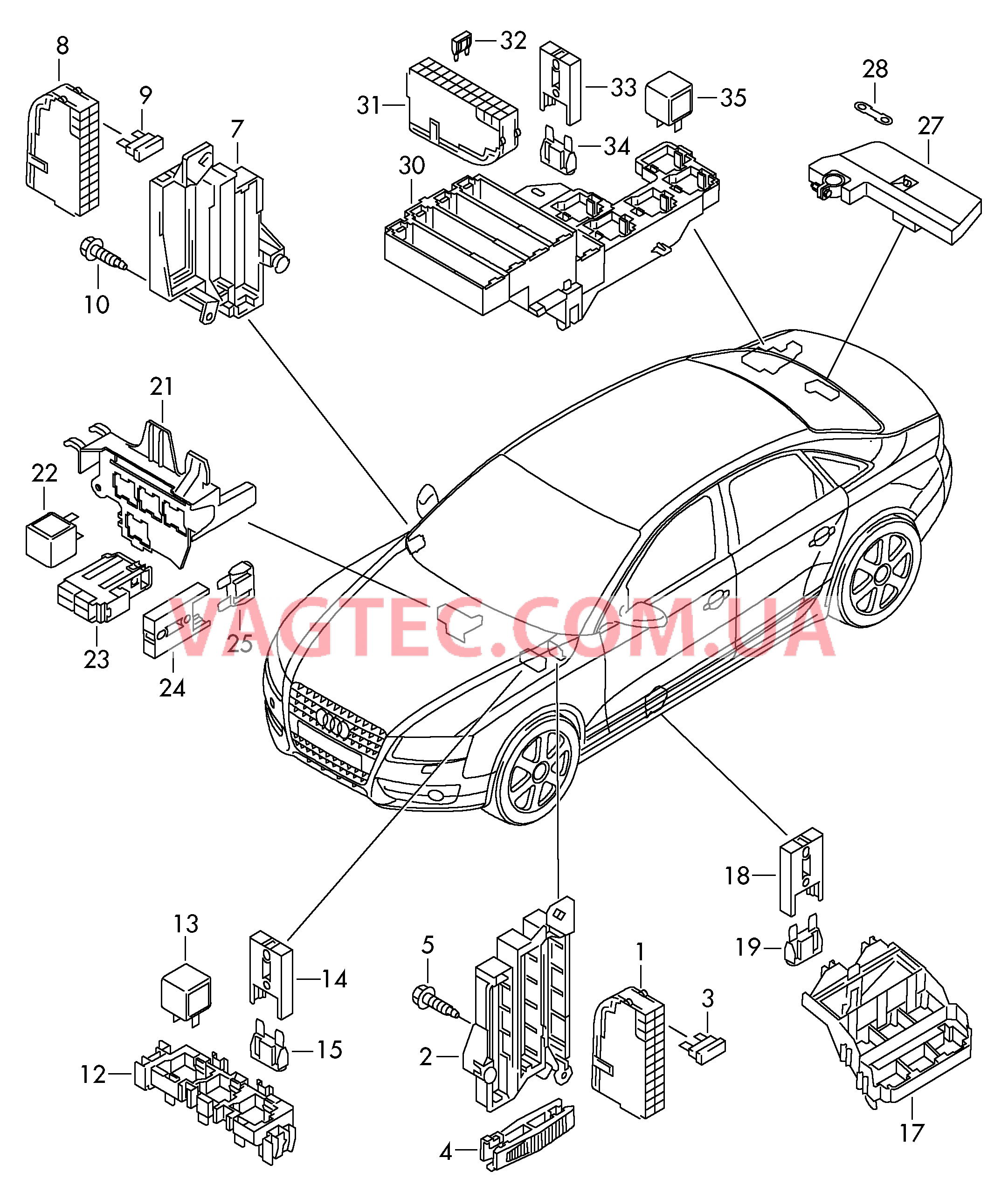 Конт. колодка плавк. предохр. Колодка реле и реле   D -    MJ 2013>> для AUDI A4AR 2011