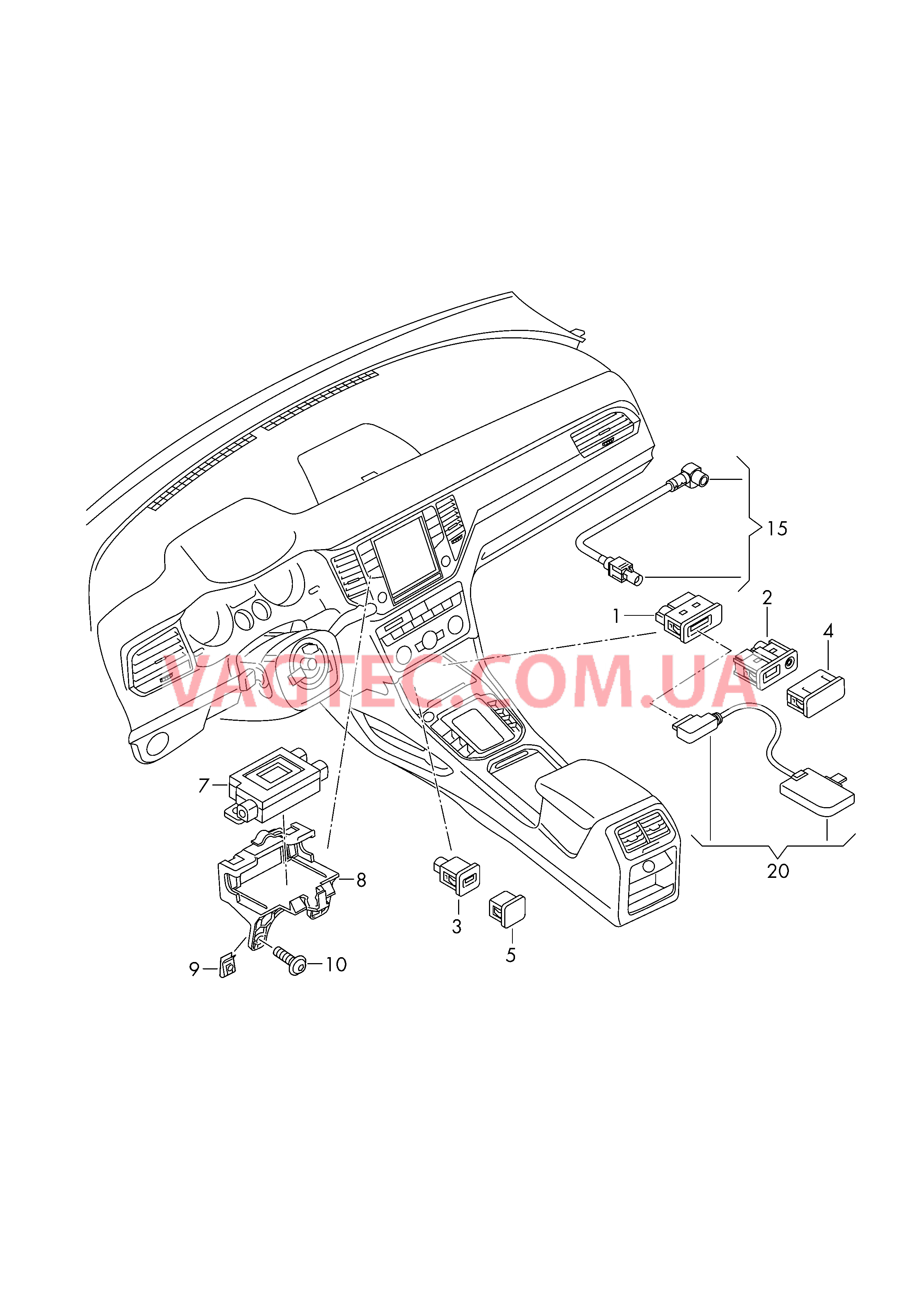 Интерфейс для внешних подключений  USB-хаб D             >> - 25.05.2015 для VOLKSWAGEN Golf.Sportsvan 2014