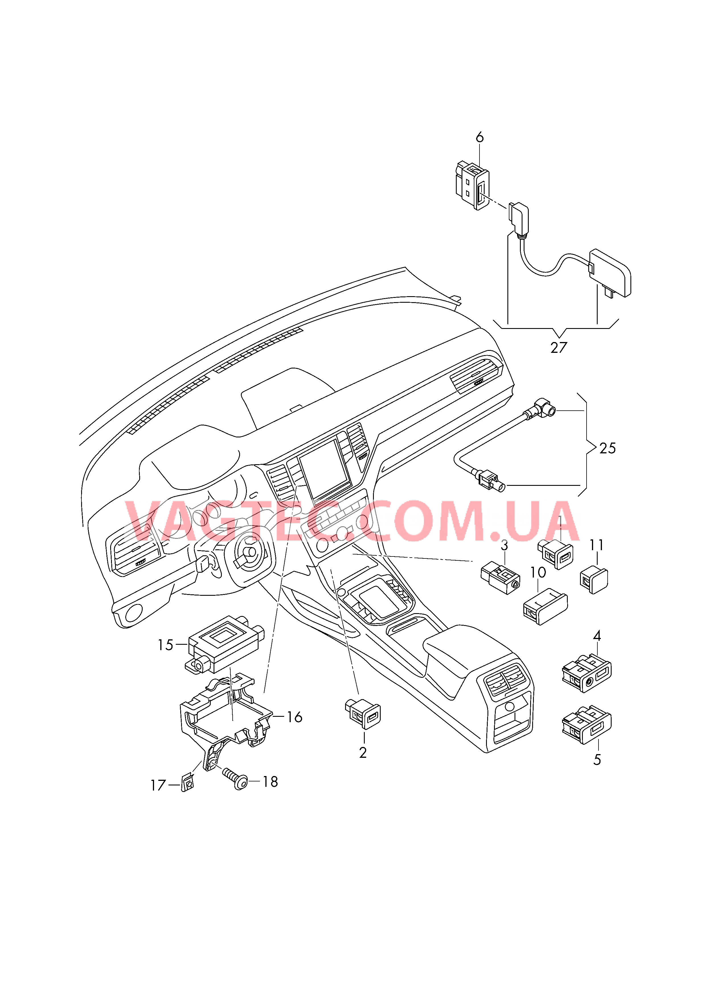 Интерфейс для внешних подключений  USB-хаб D - 25.05.2015>> для VOLKSWAGEN Golf.Sportsvan 2016