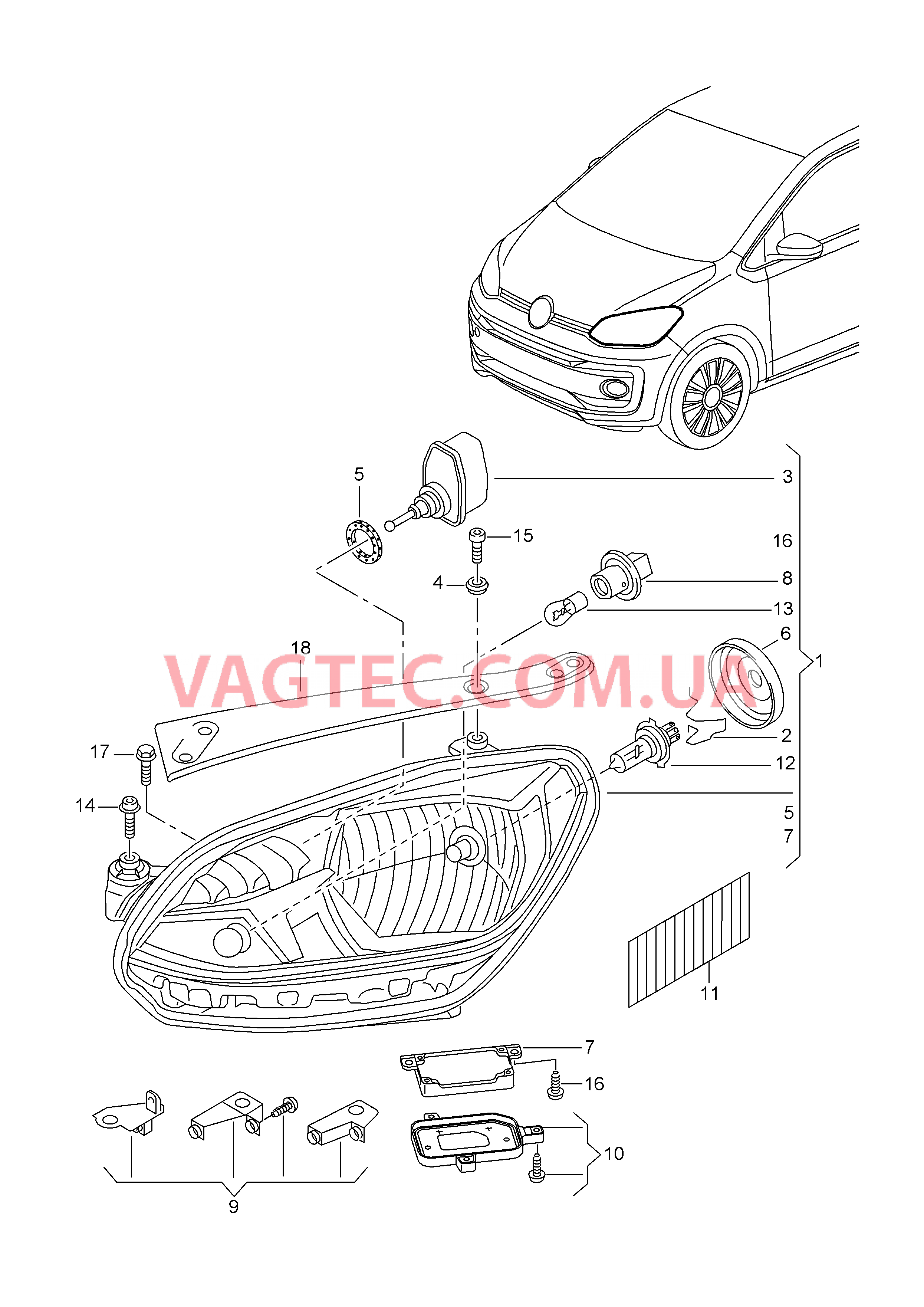Фары с галогенными лампами  для VOLKSWAGEN UP 2018