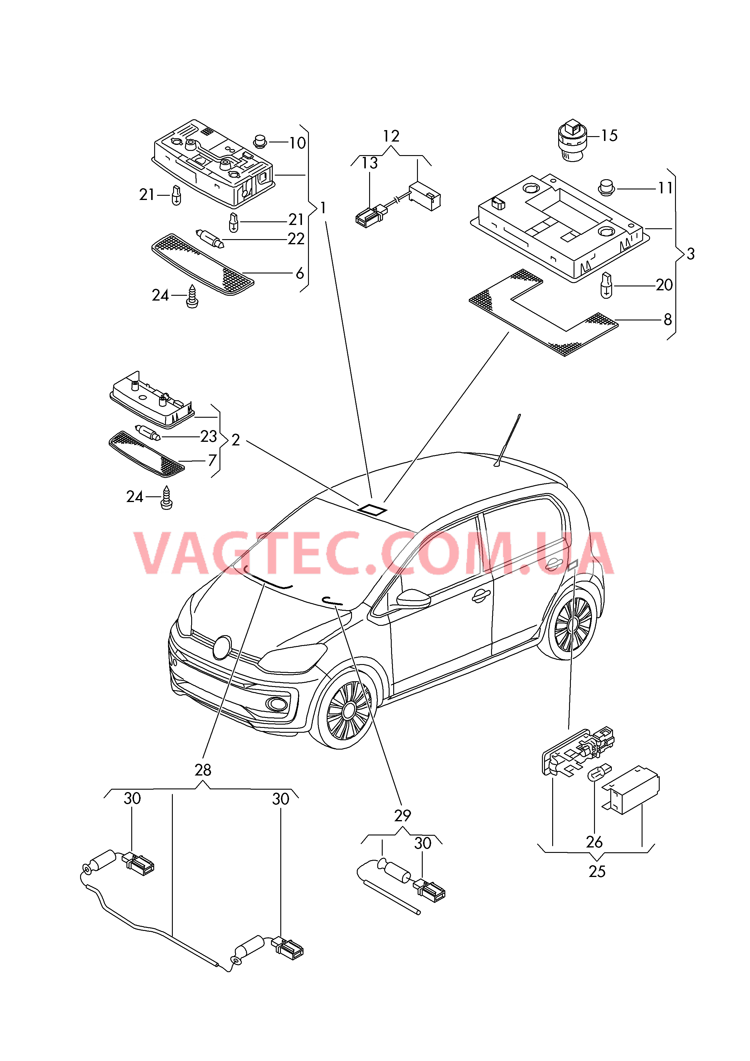 Плафон салона с фонар.д.чтения Освещение багажника   D - 31.05.2016>> для SEAT MI 2013