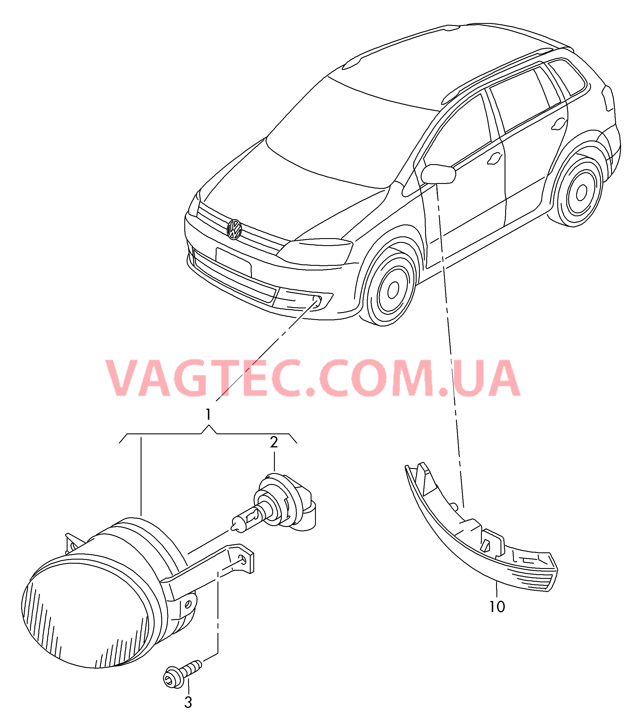 Галоген. противотуманная фара  Фонарь указателя поворота  см. панель иллюстраций:  ------------------------------ для VOLKSWAGEN Suran 2013