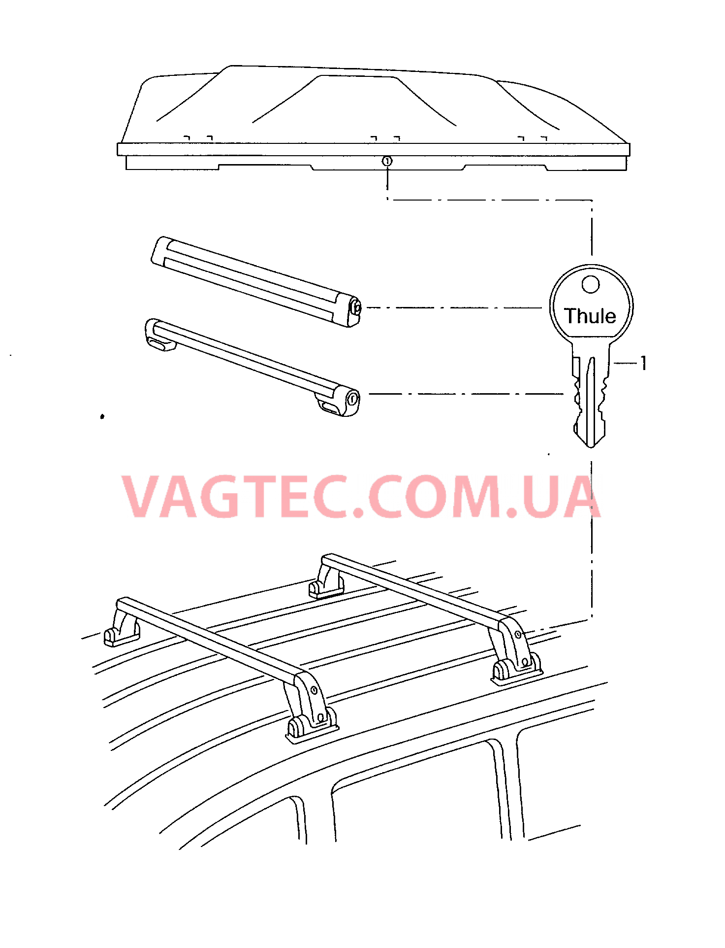 Оригинальные аксессуары Запасной ключ Крытый багажник на крыше   для VOLKSWAGEN Touareg 2015