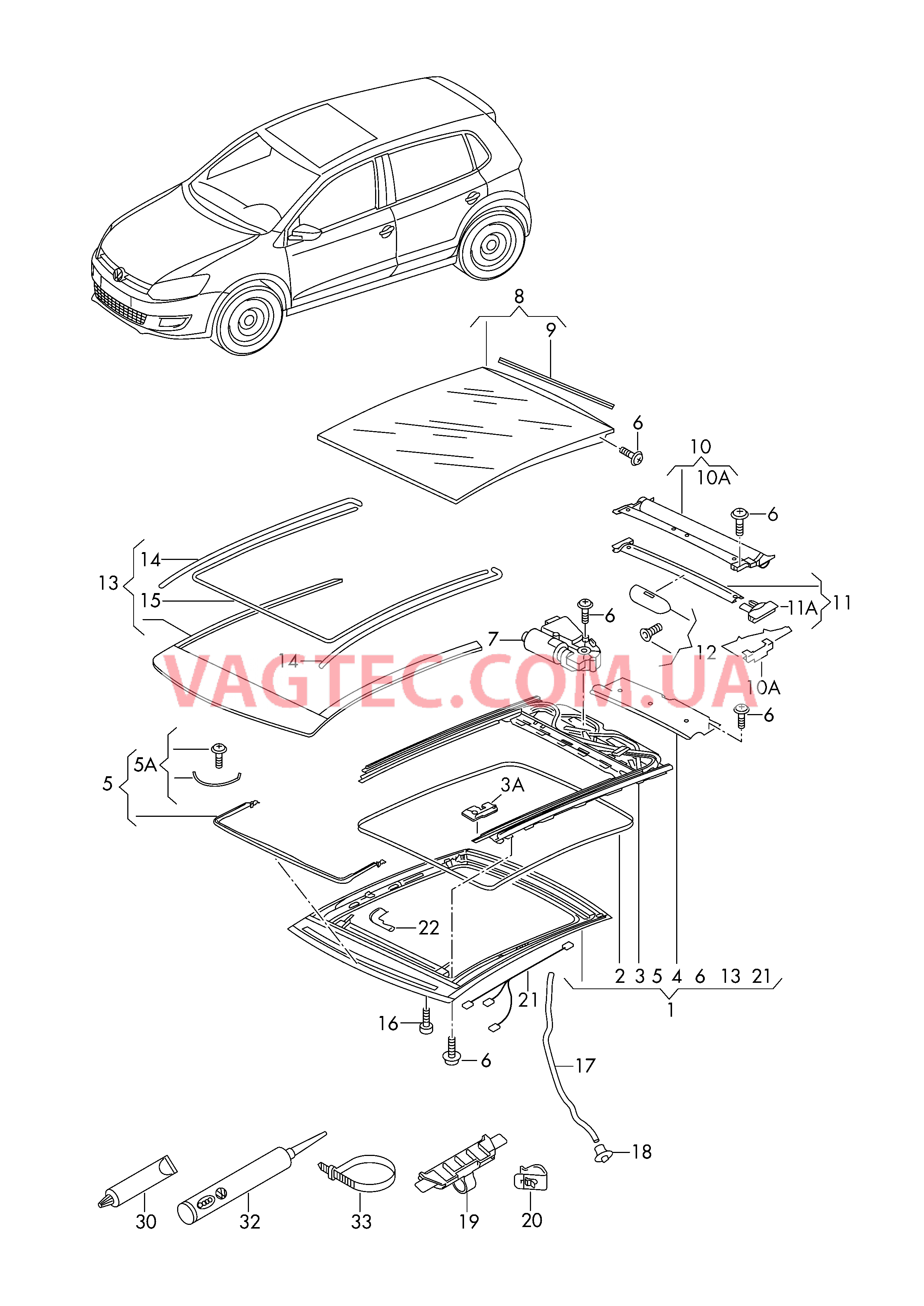 Панорамная стеклянная крыша  для VOLKSWAGEN UP 2016-1