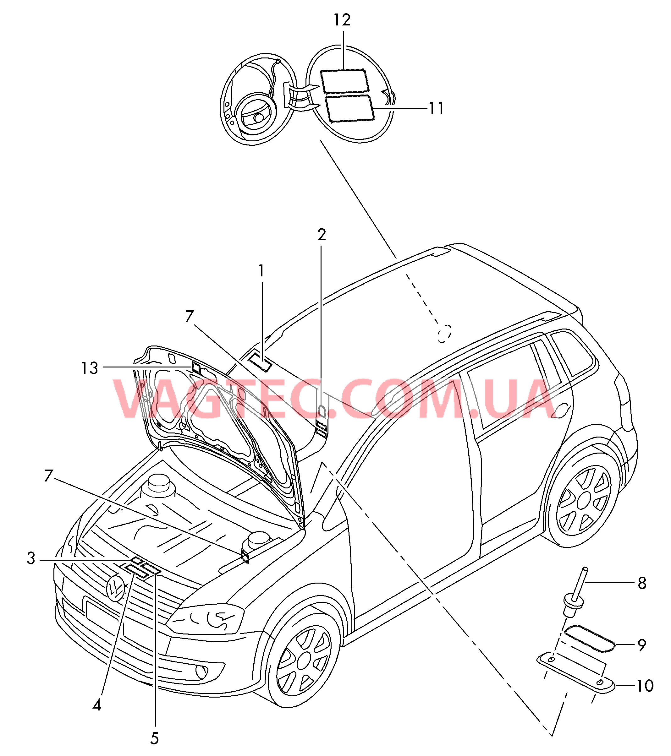 Таблички  для VOLKSWAGEN Suran 2011