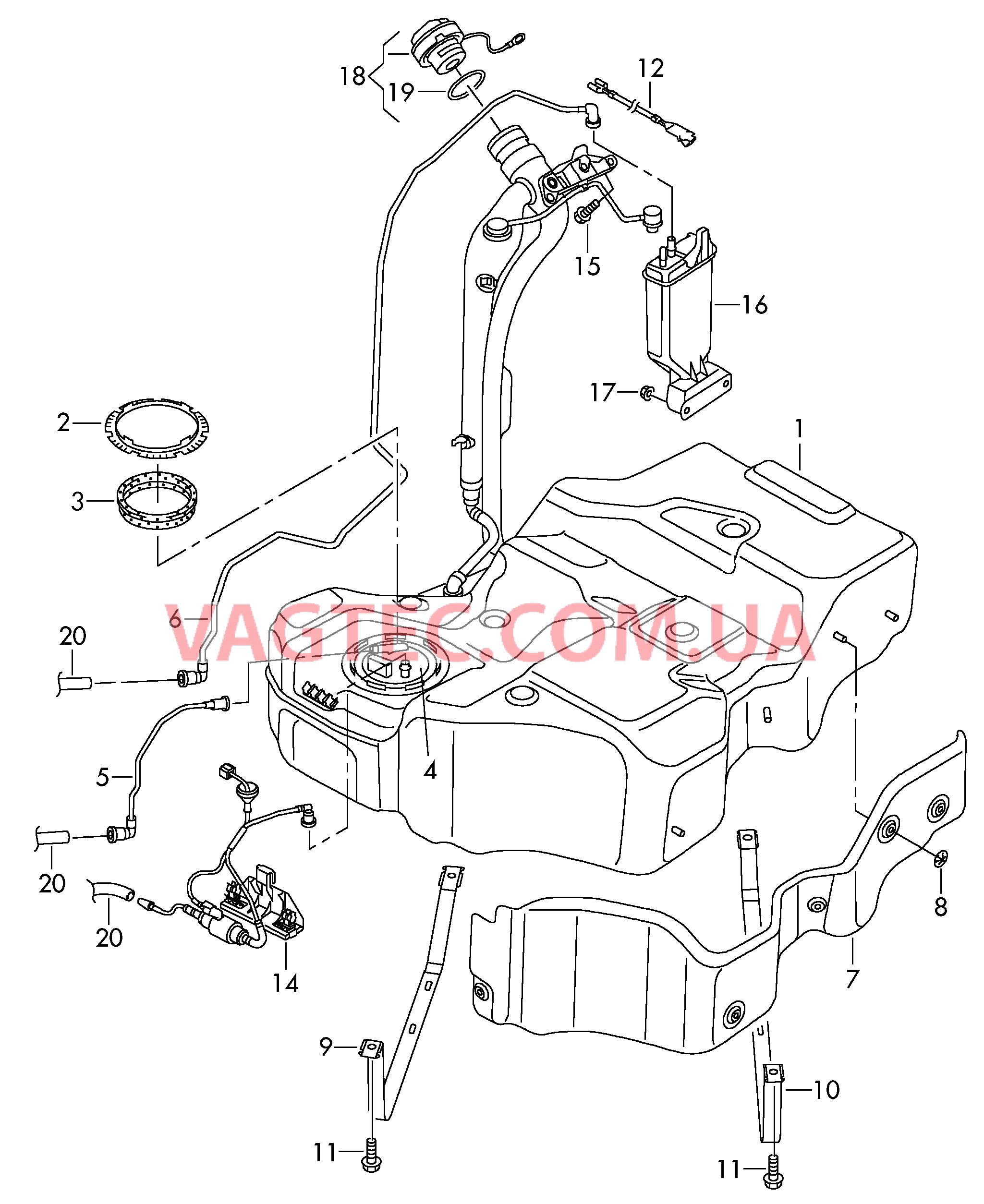 Топливный бак с навесными деталями  Адсорбер D - 09.11.2010>> для VOLKSWAGEN PACC 2009