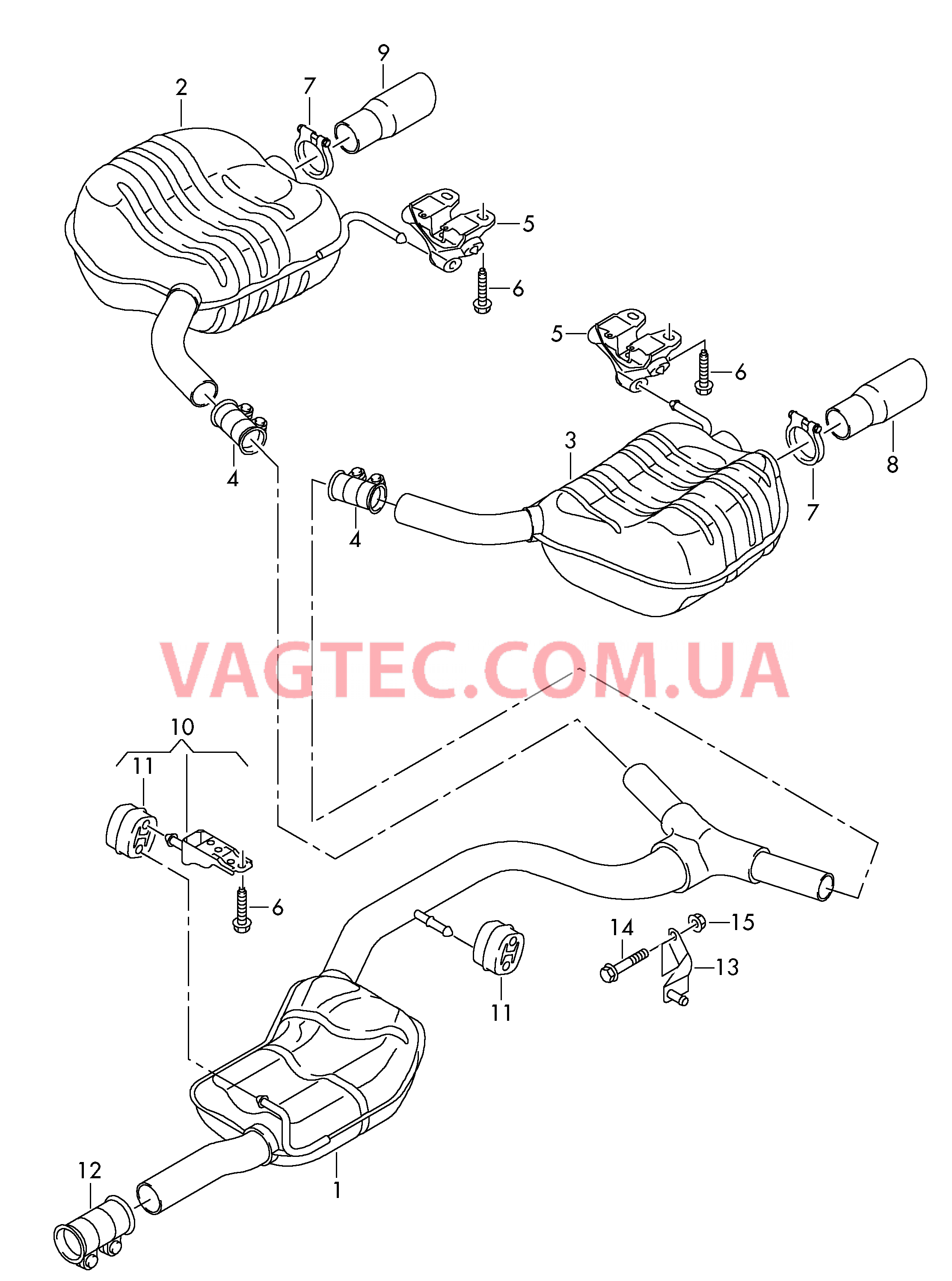 Средний глушитель Задний глушитель  для VOLKSWAGEN PACC 2009