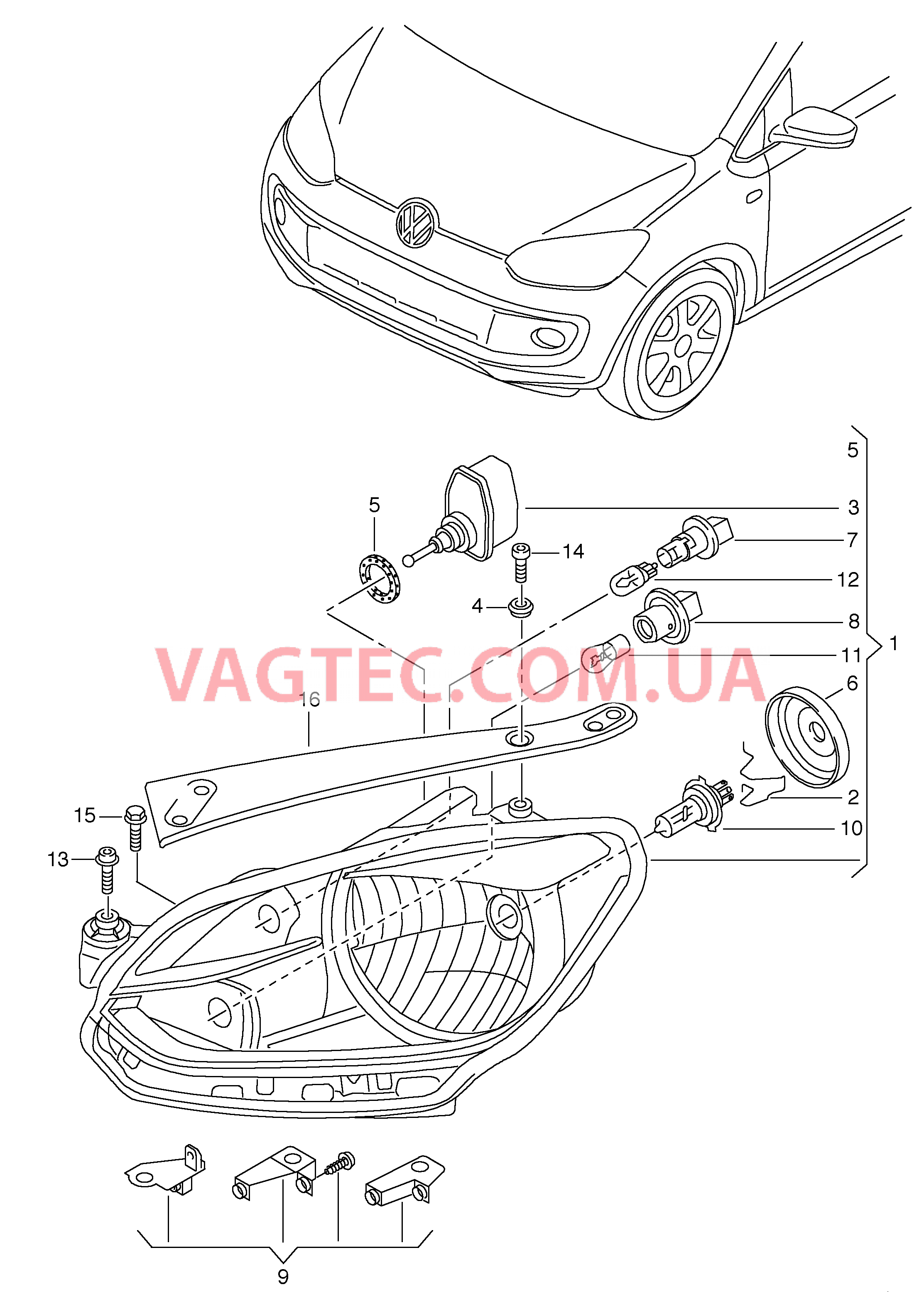 Фары с галогенными лампами  для VOLKSWAGEN UP 2014