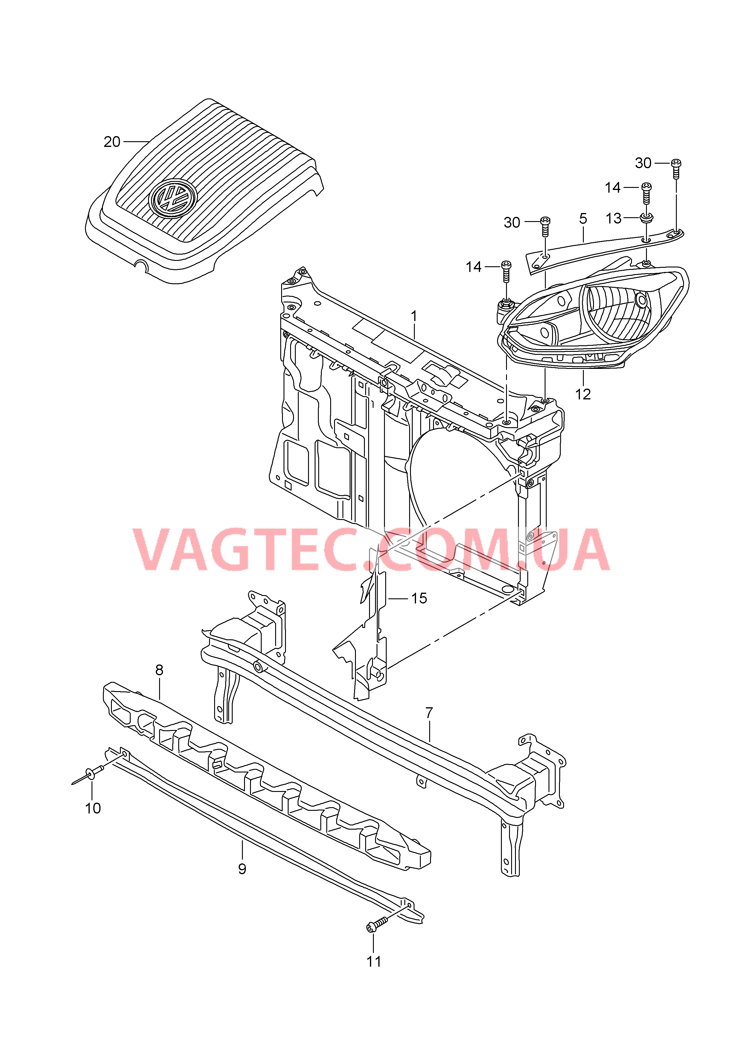 Передняя несущая панель с креплением для радиатора ОЖ и электрического вентилятора  для VOLKSWAGEN UP 2019-1