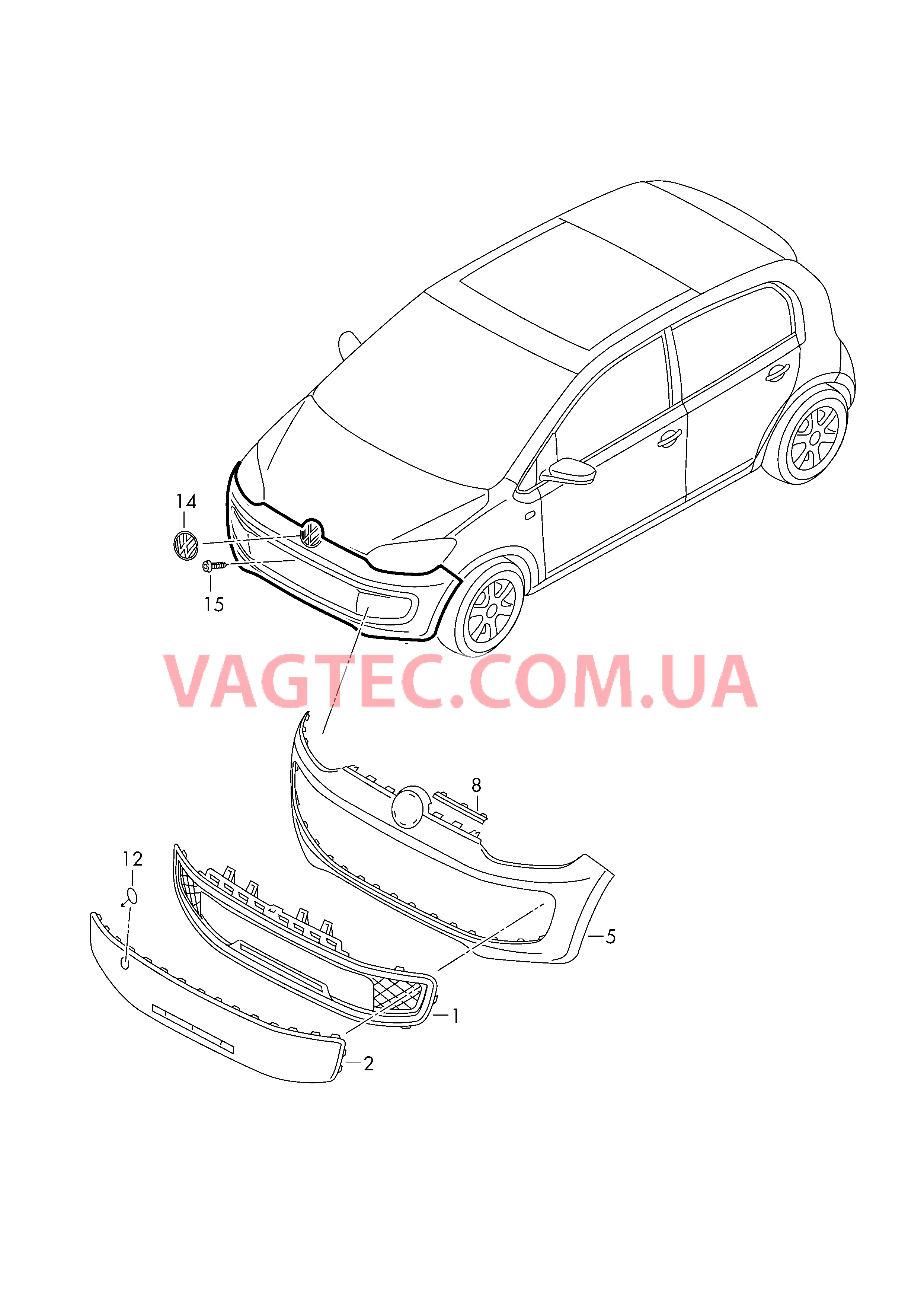 Решетка радиатора Эмблема VW Защитный молдинг двери  для VOLKSWAGEN UP 2014-1