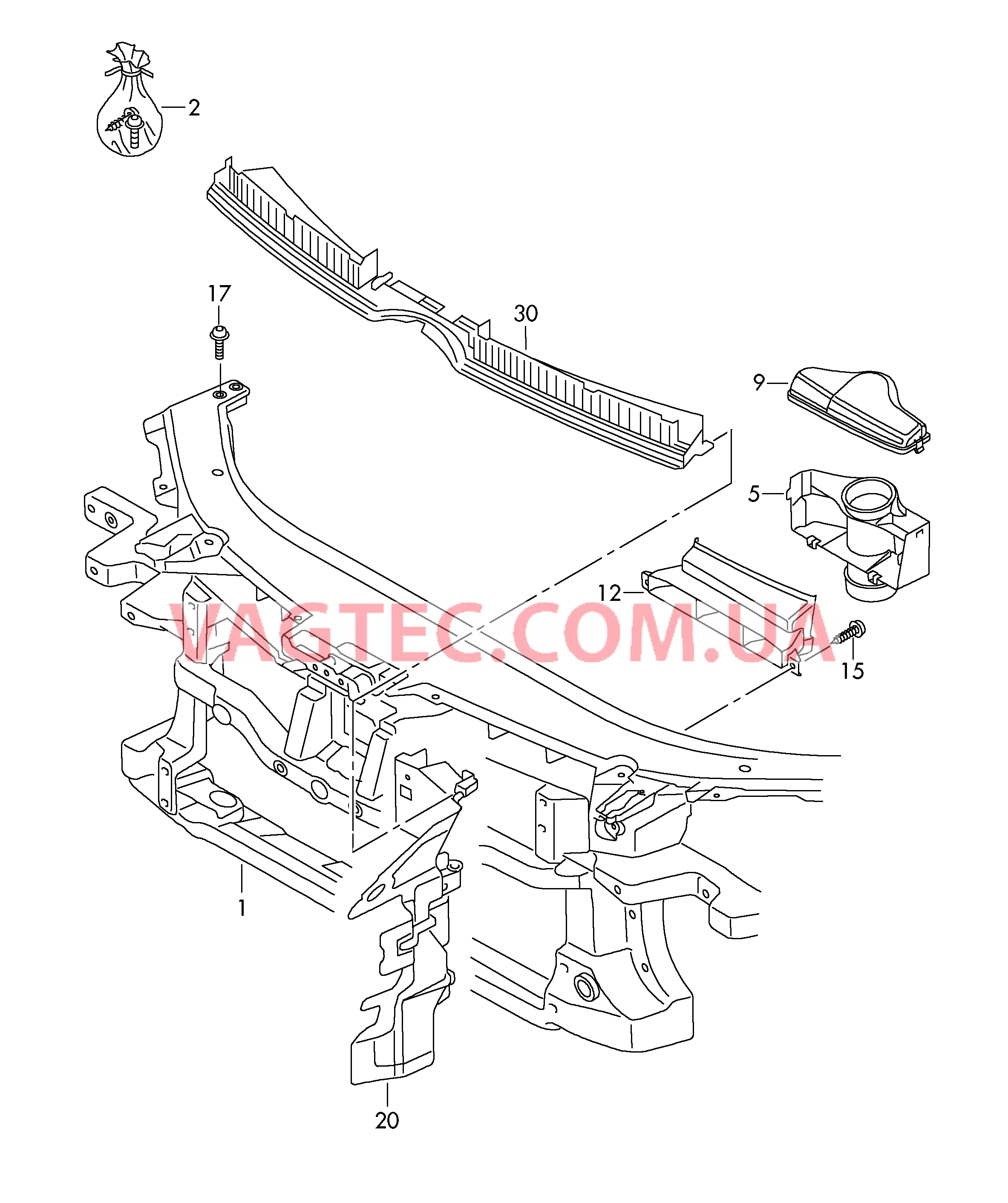 Передняя часть кузова без водоотводящего короба  для VOLKSWAGEN PACC 2009