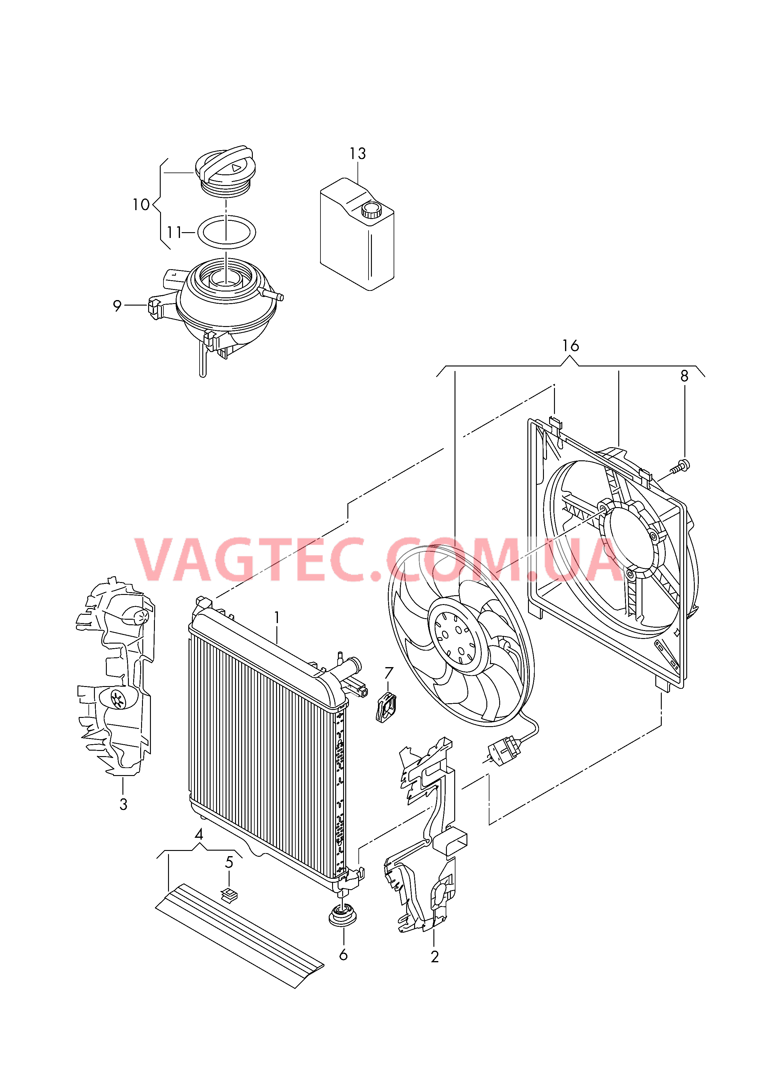 Расширительный бачок Радиатор охлаждающей жидкости Рамка вентилятора  для VOLKSWAGEN UP 2017