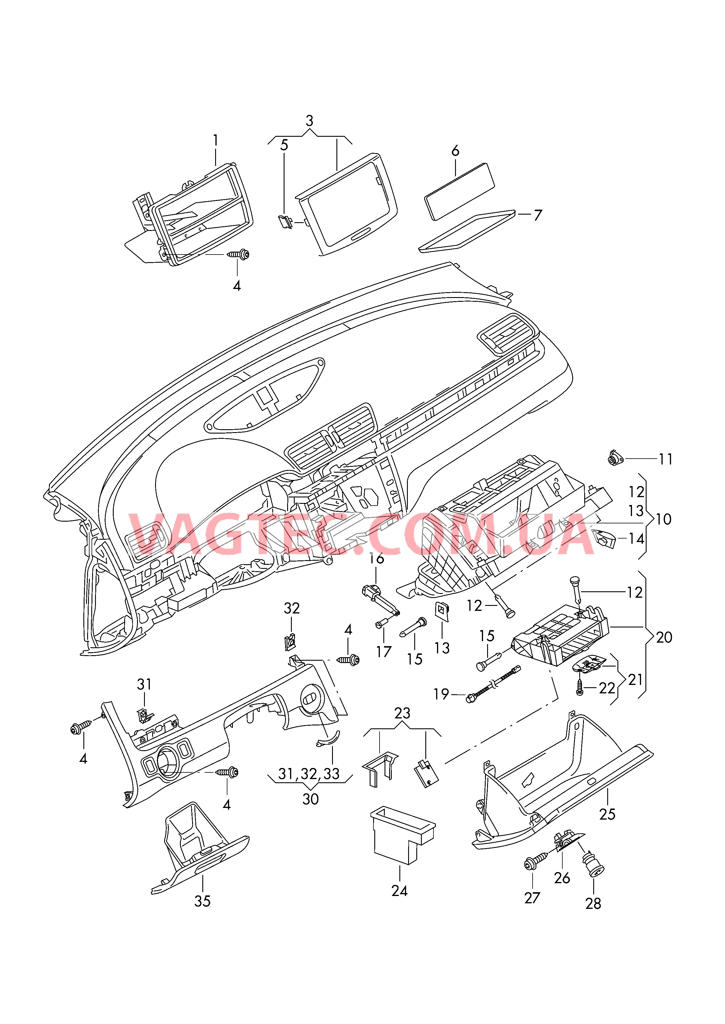 Детали, встроен. в пан. приб.  D             >> - 30.11.2005 для VOLKSWAGEN Passat 2006