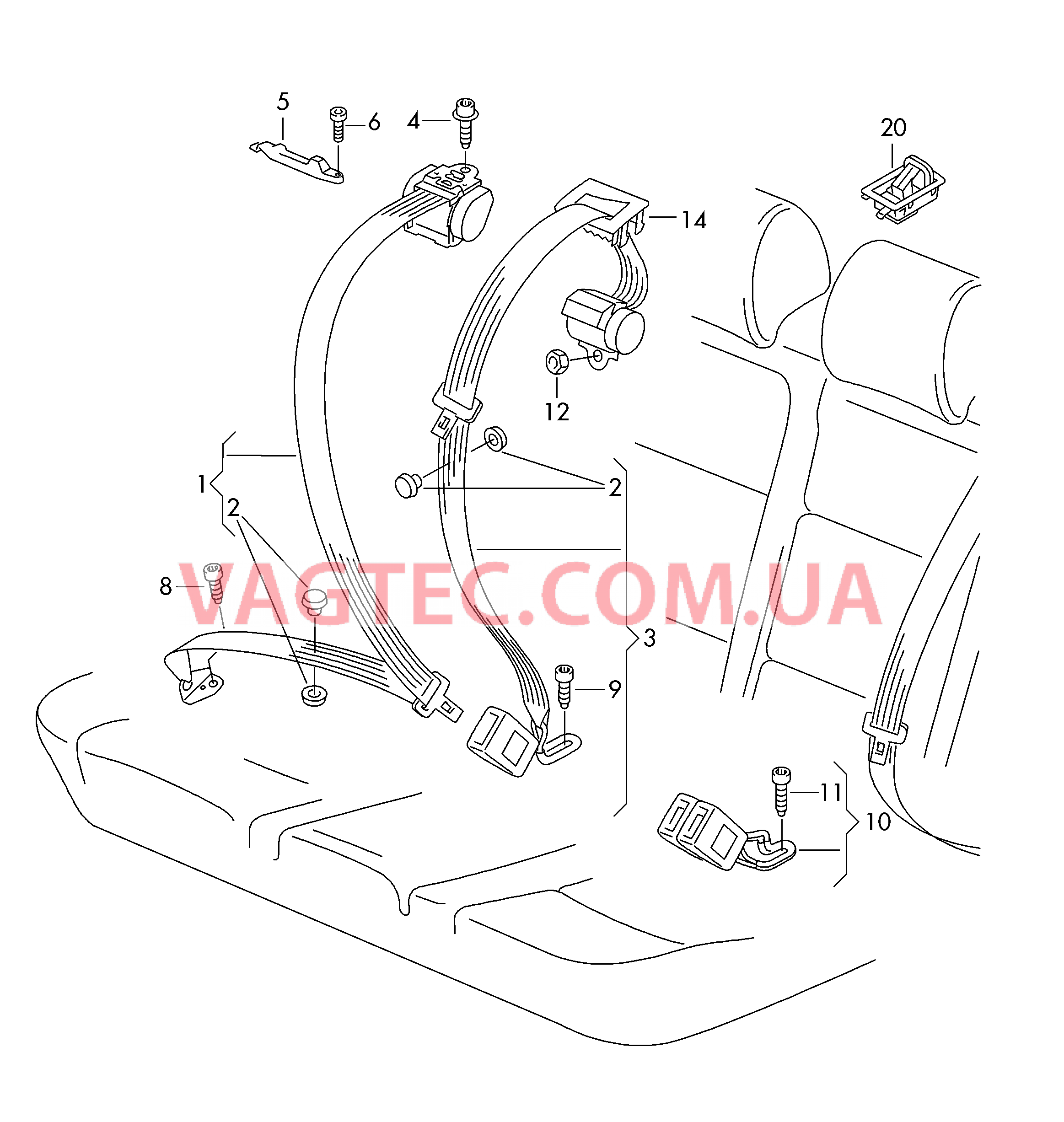 Трехточечн. ремень безопасн.  для VOLKSWAGEN PACC 2010